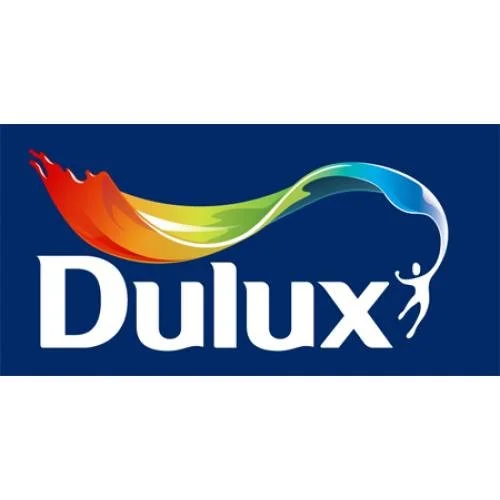Dulux logo with a rainbow-colored swirl and a human figure.