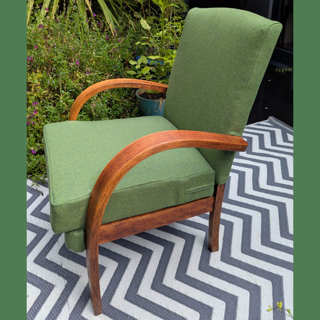 Art Deco style armchair refurbished and reupholstered with Camira wool