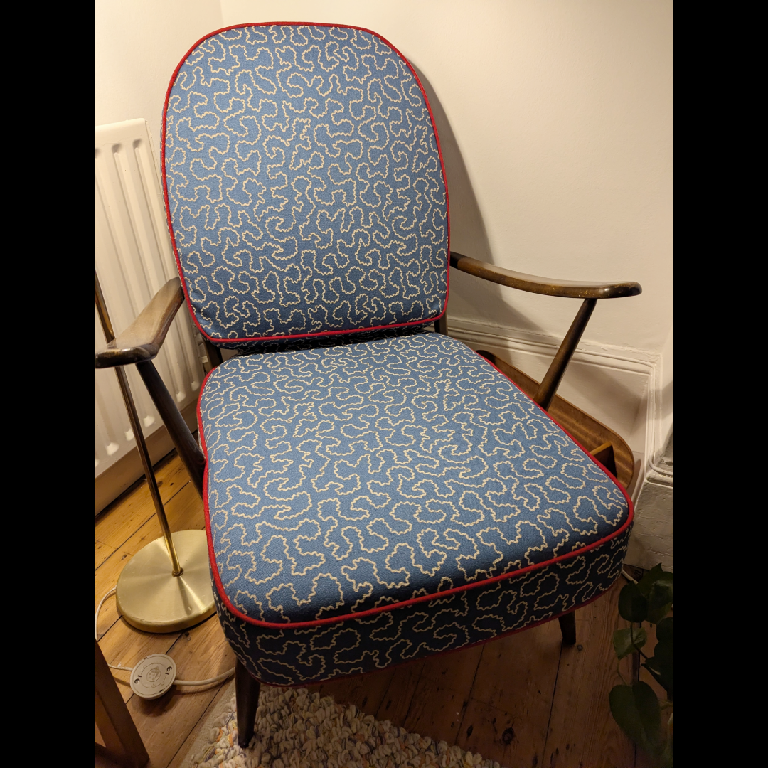 Ercol chair cushions with contrast piping