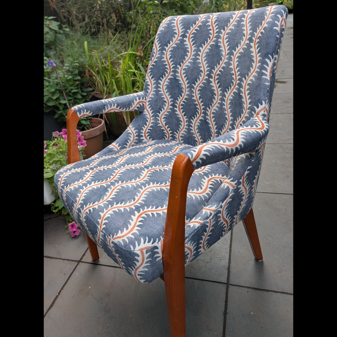 Ardale chair reupholstered in Linwood fabric