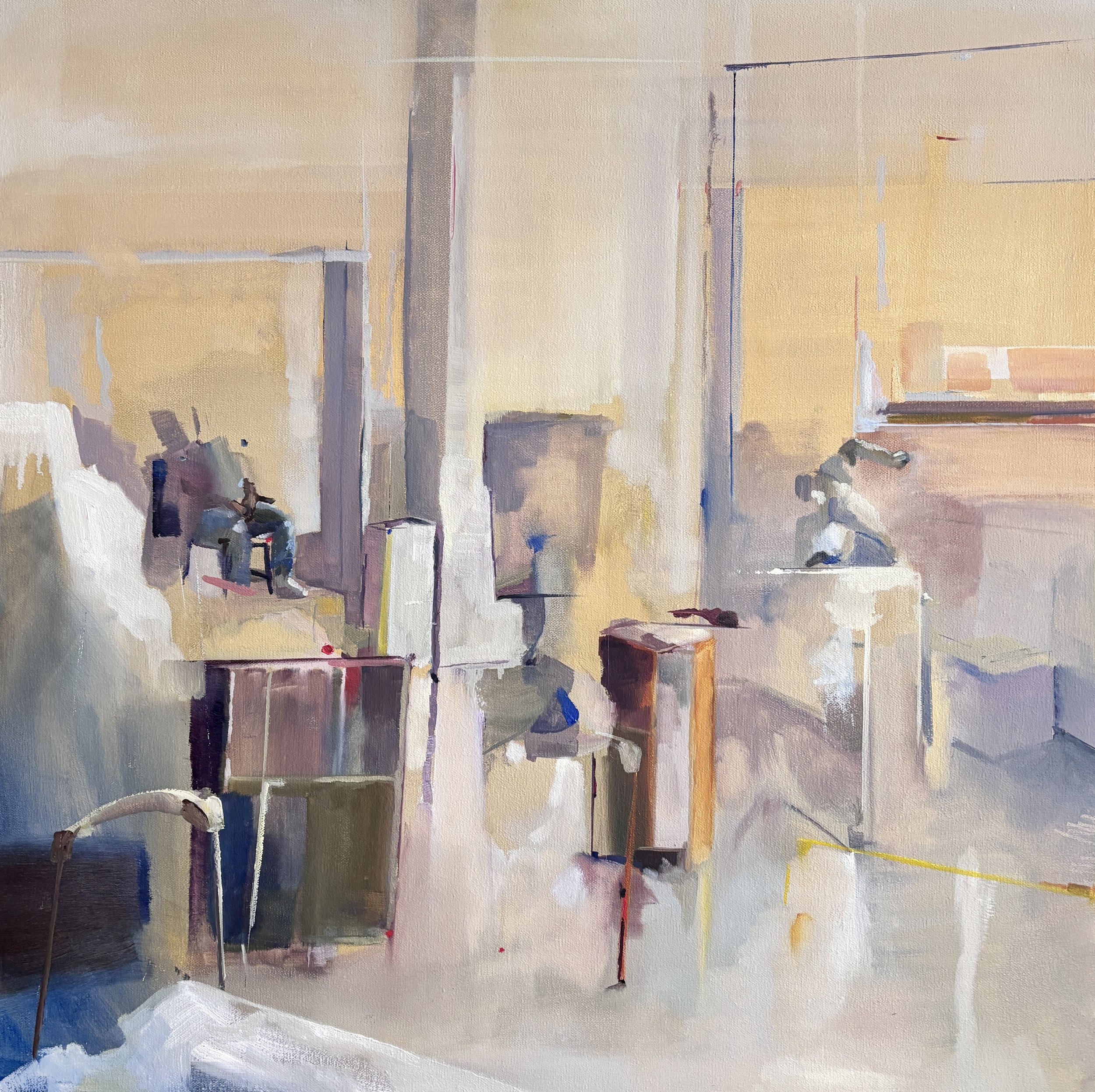 'Drawing Room (with cast)', Oil on canvas, 76 x 76 cm