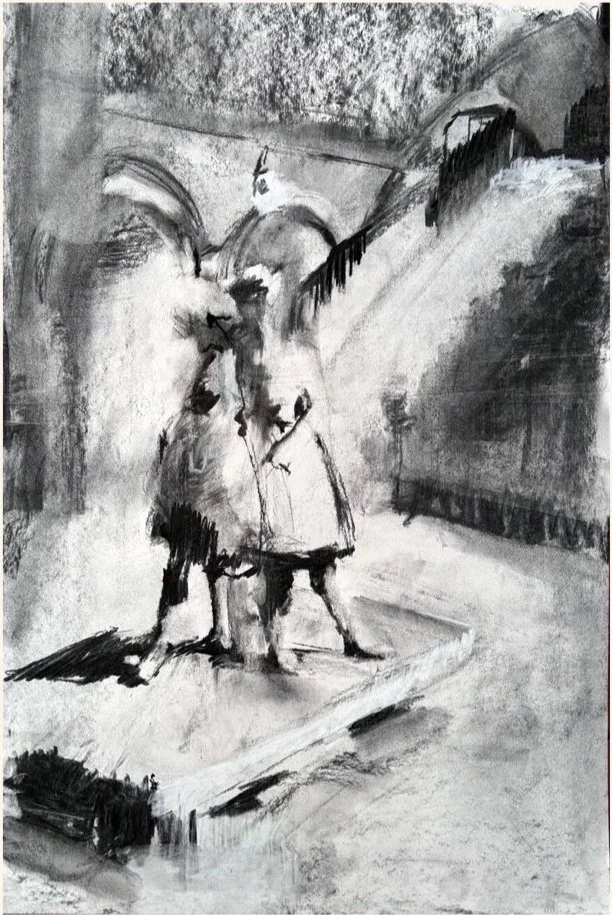 'After Degas at Jags', 2026, Charcoal on paper