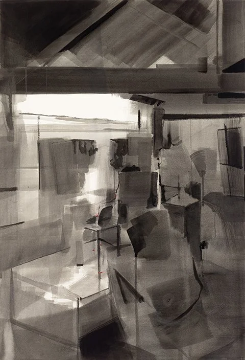 Drawing Room 25 Feb 2025, Ink on paper | Exhibited in Royal Academy Summer Show 2025 | Private collection
