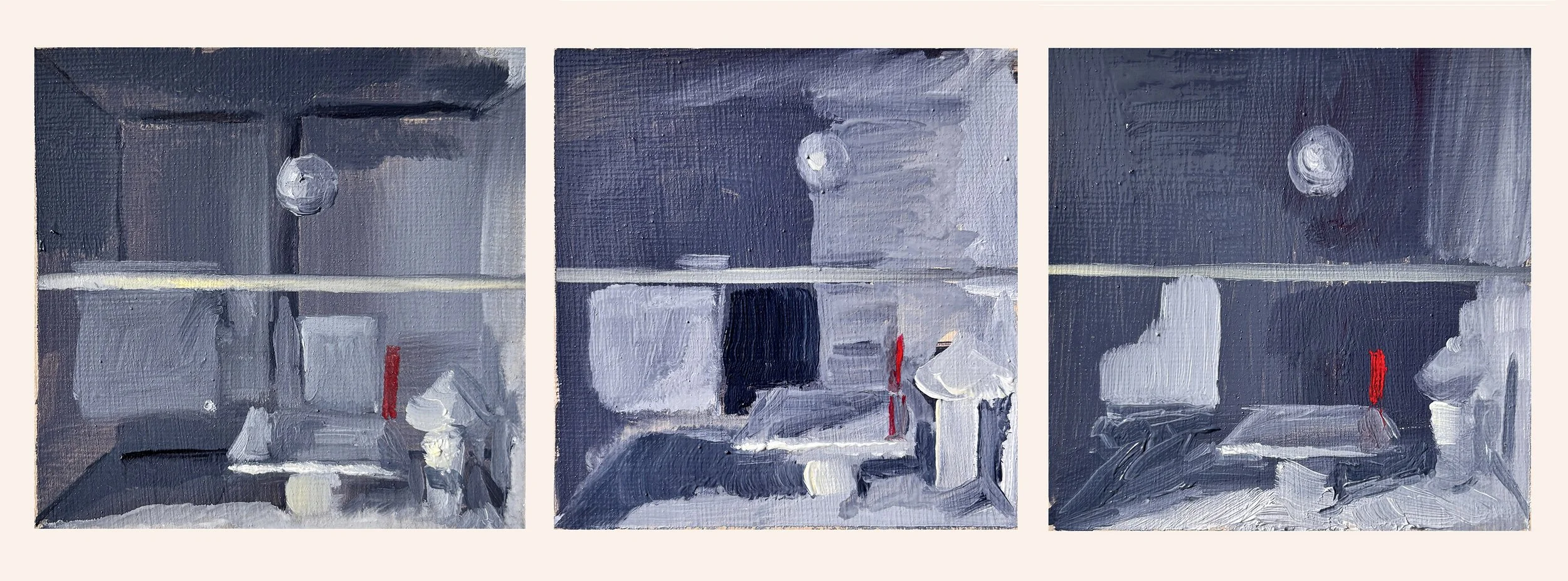 'Made Room Triptych', 2025, Oil on paper, 30 x 10cm