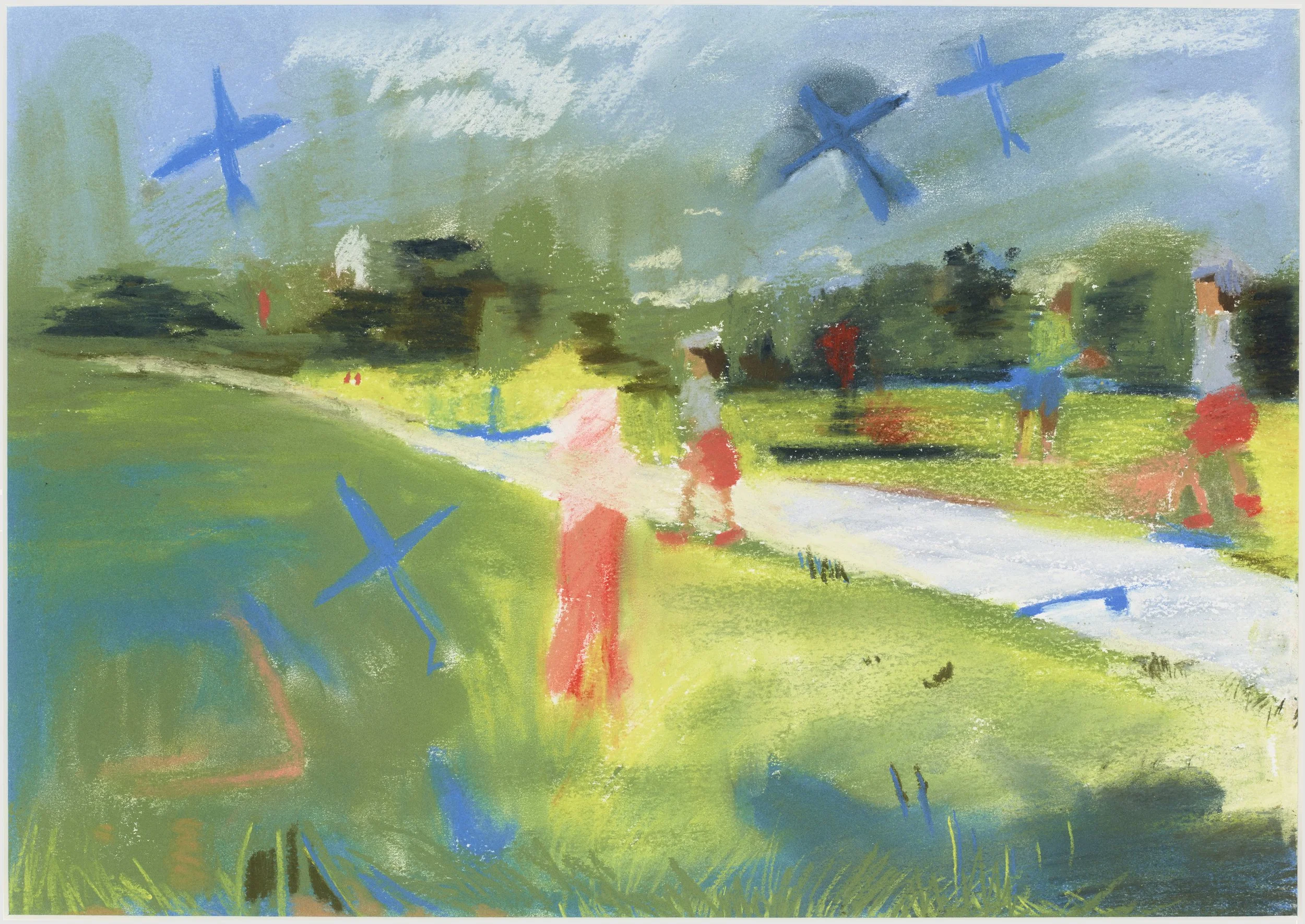 'Blue plane', pastel on paper, 40 x 30cm | in private collection | Exhibited at 'Drawing Paper', 2025