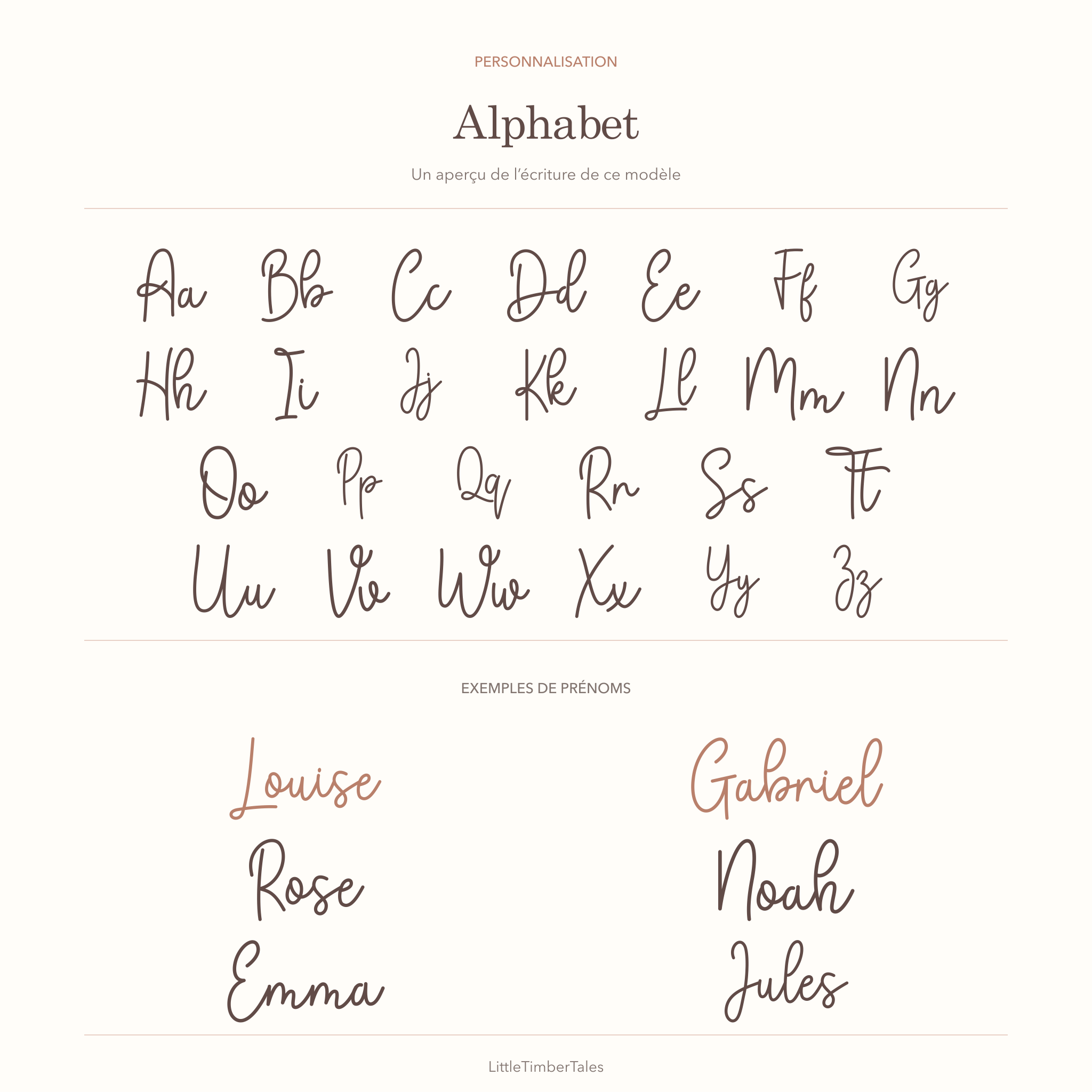 Alphabet et exemples de prénoms pour la pancarte de rentrée scolaire en bois naturel