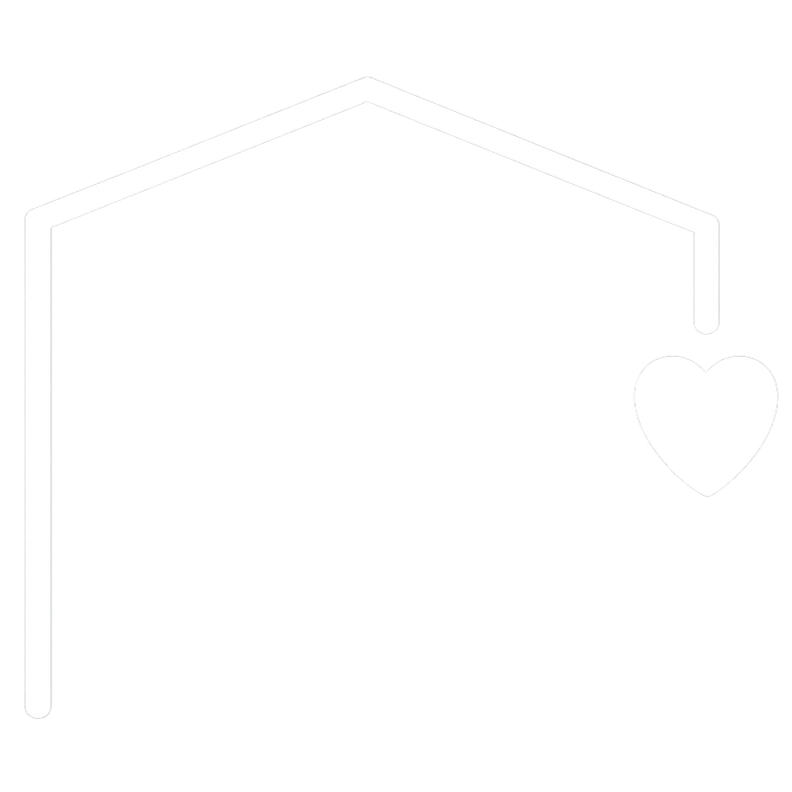 Outline of a house with a heart on the right side, drawn in white on a black background.
