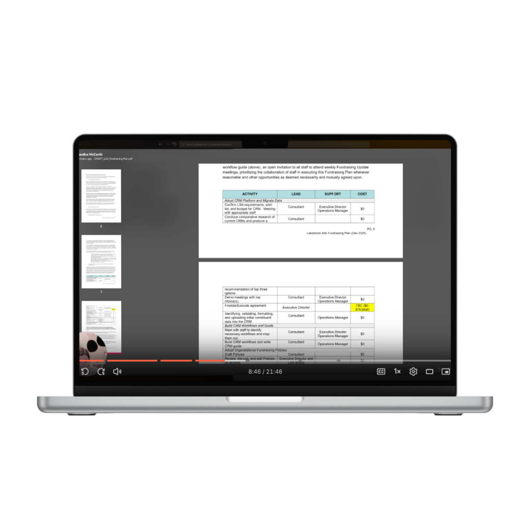 Laptop screen showing a document with a table and highlighted yellow text, part of a video with the timestamp 8:46 of 21:46.