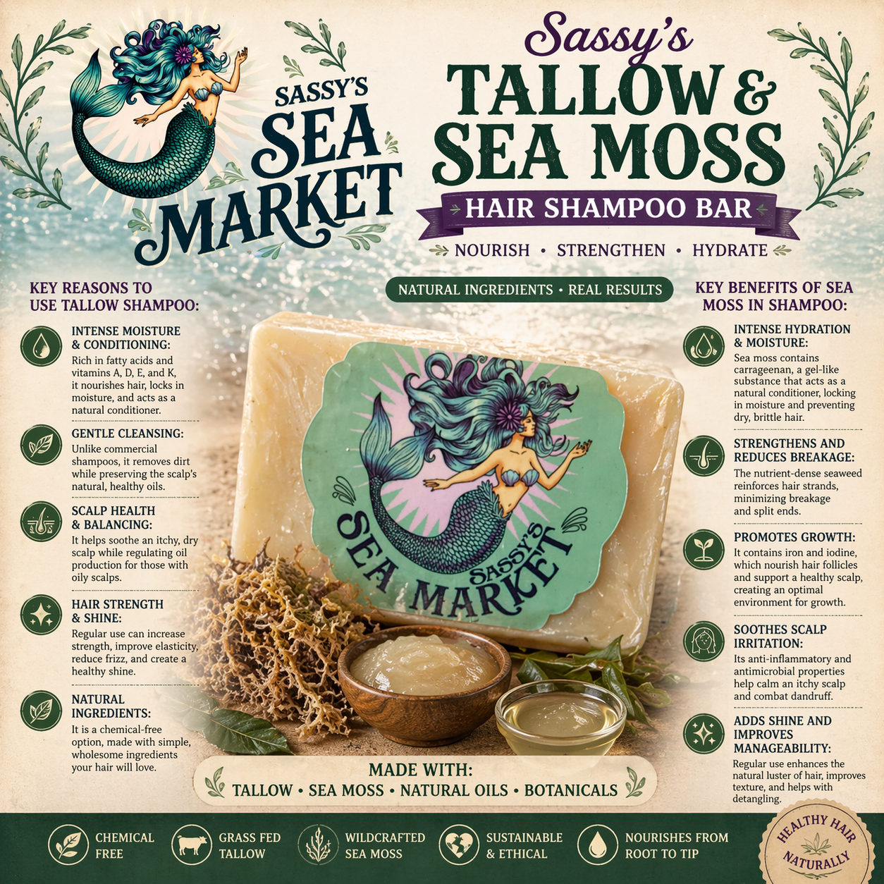 Tallow Sea Moss Shampoo Bar