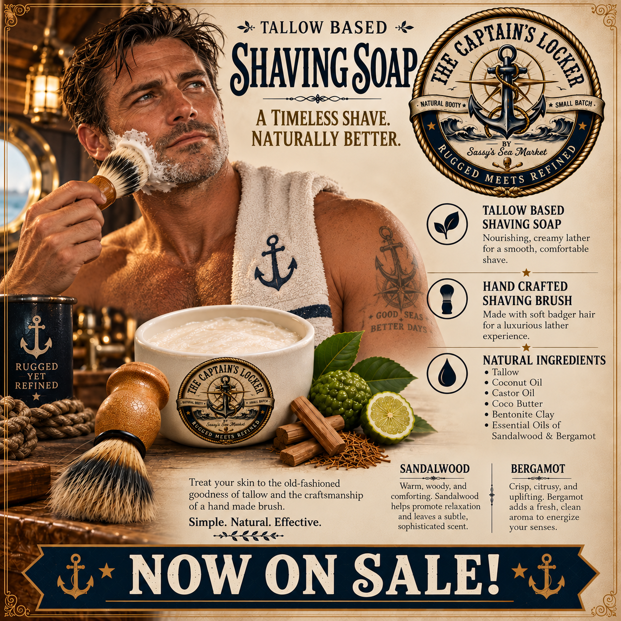 Natural Tallow Shaving Soap Set with Brush