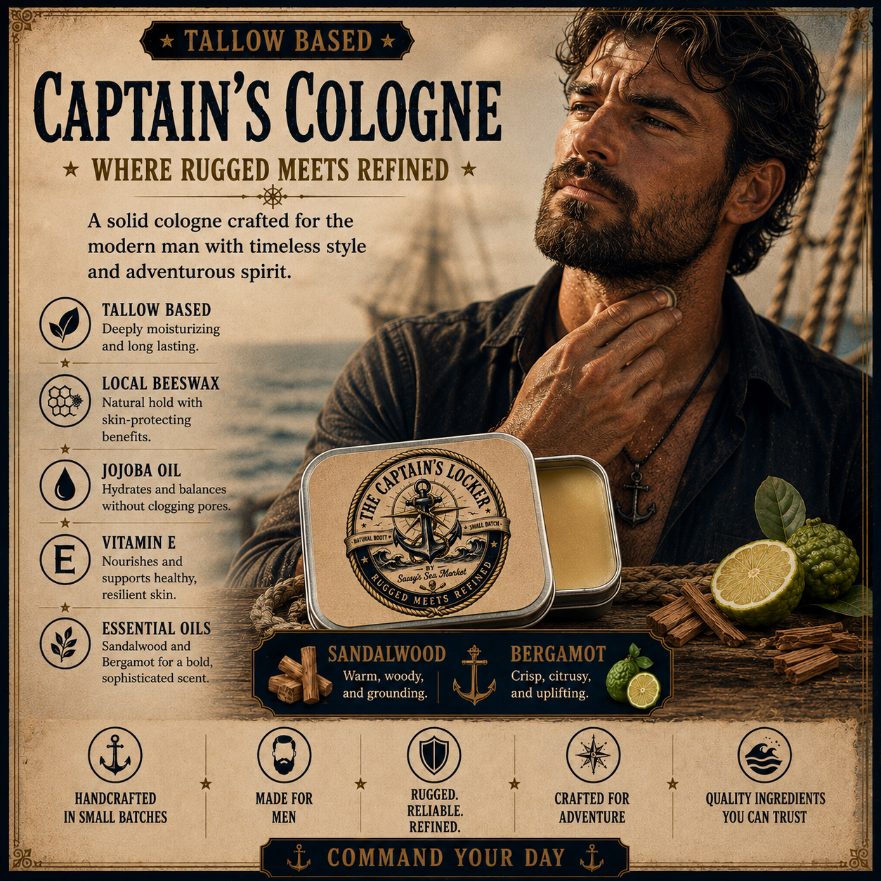 Men's Cologne, The Captain's Locker Tallow-Based