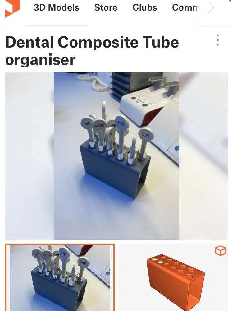 Two small uploads of the day : 
 
- a composite tube organiser (will work with most brands)
- a miniature tray for your occlusion papers in your drawer, made to pick the paper easier

Available for free on my printables 

#3dprintinglife #dentist #de