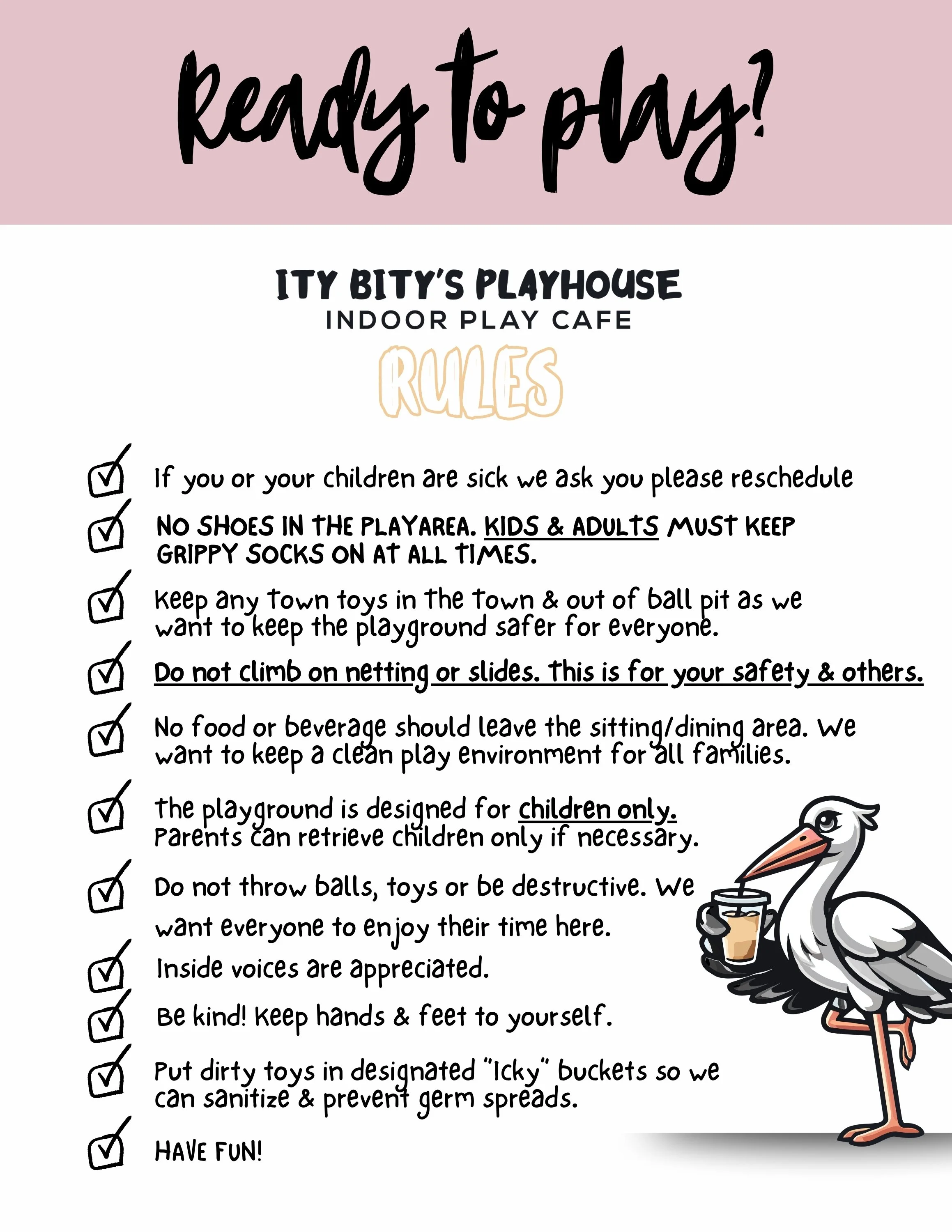 Ity Bity's Playhouse RULES Avon Ohio Indoor playground