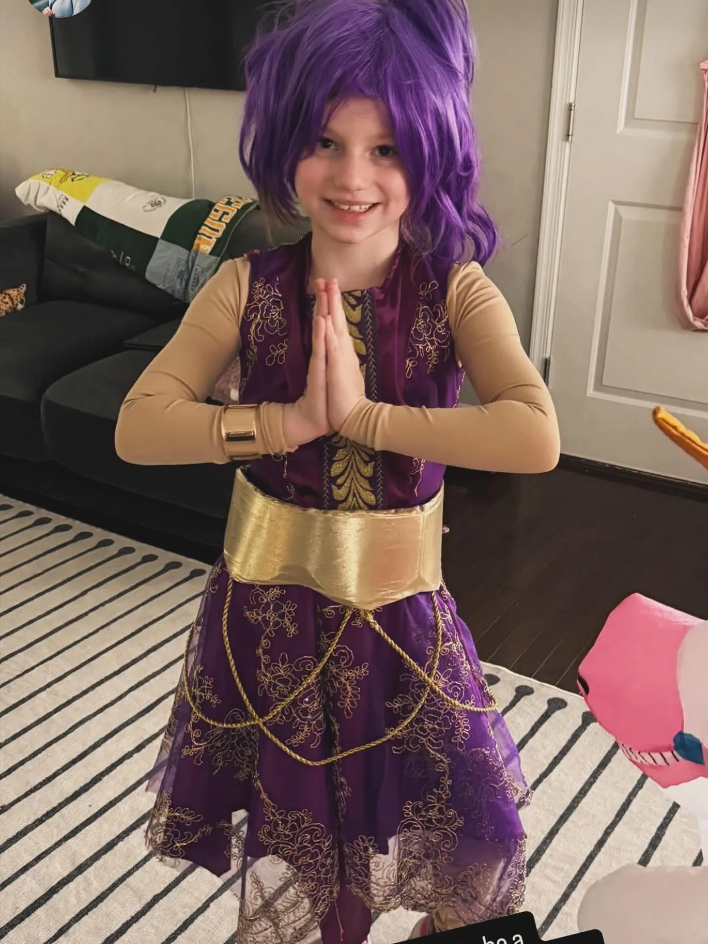 Delaney looks magical in her Mal from #Decendants Genie look. Made by me, @laurenfonville! #halloween #costime #dovecameron #disney #cosplay