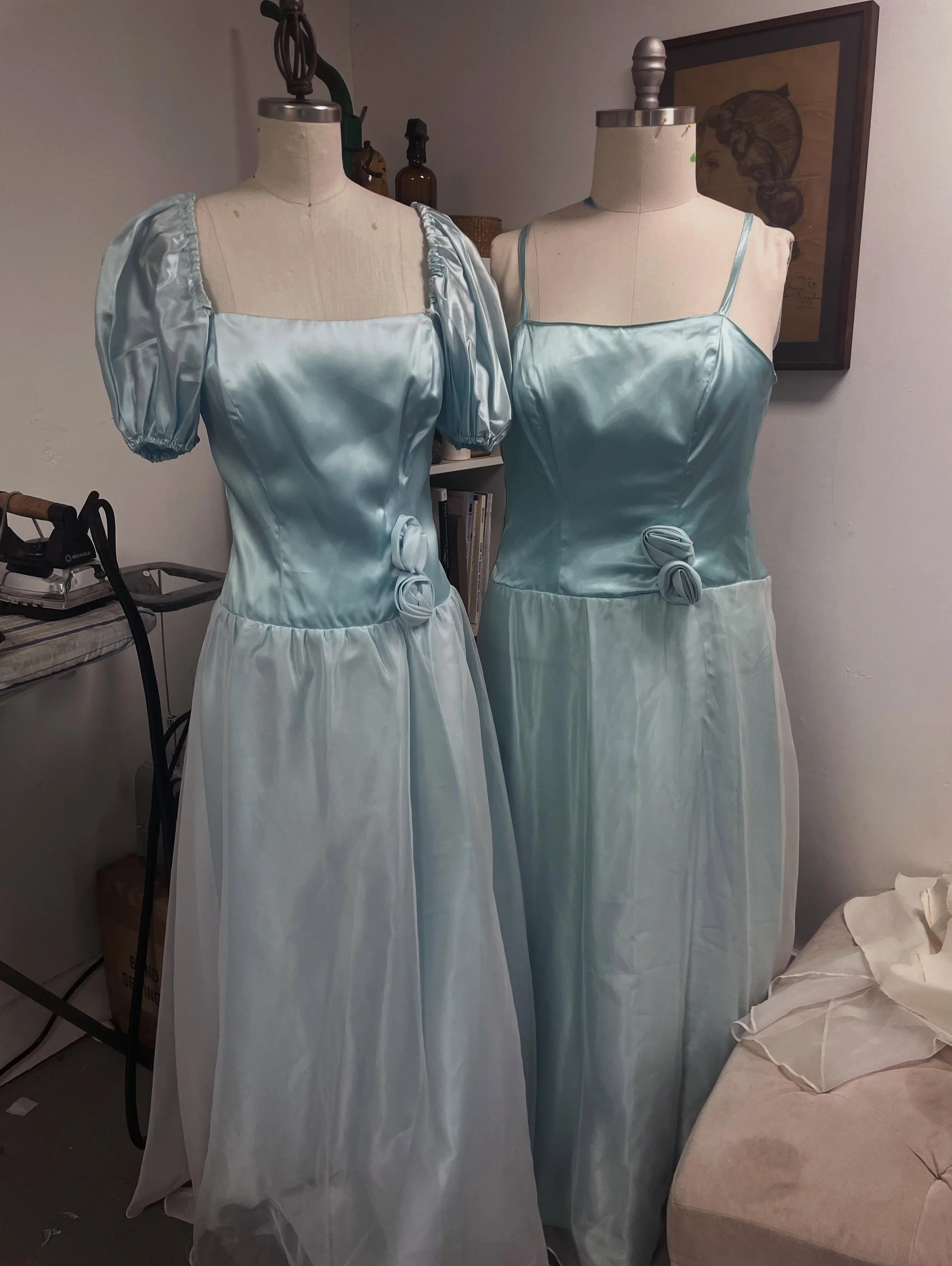 I was honored to transform vintage bridesmaids&rsquo; dresses for @theefashionmix &lsquo;s big day. Alterations included changing puff sleeves into spaghetti straps and sizing for five beautiful &lsquo;maids. Check out her feed for pics of her truly 