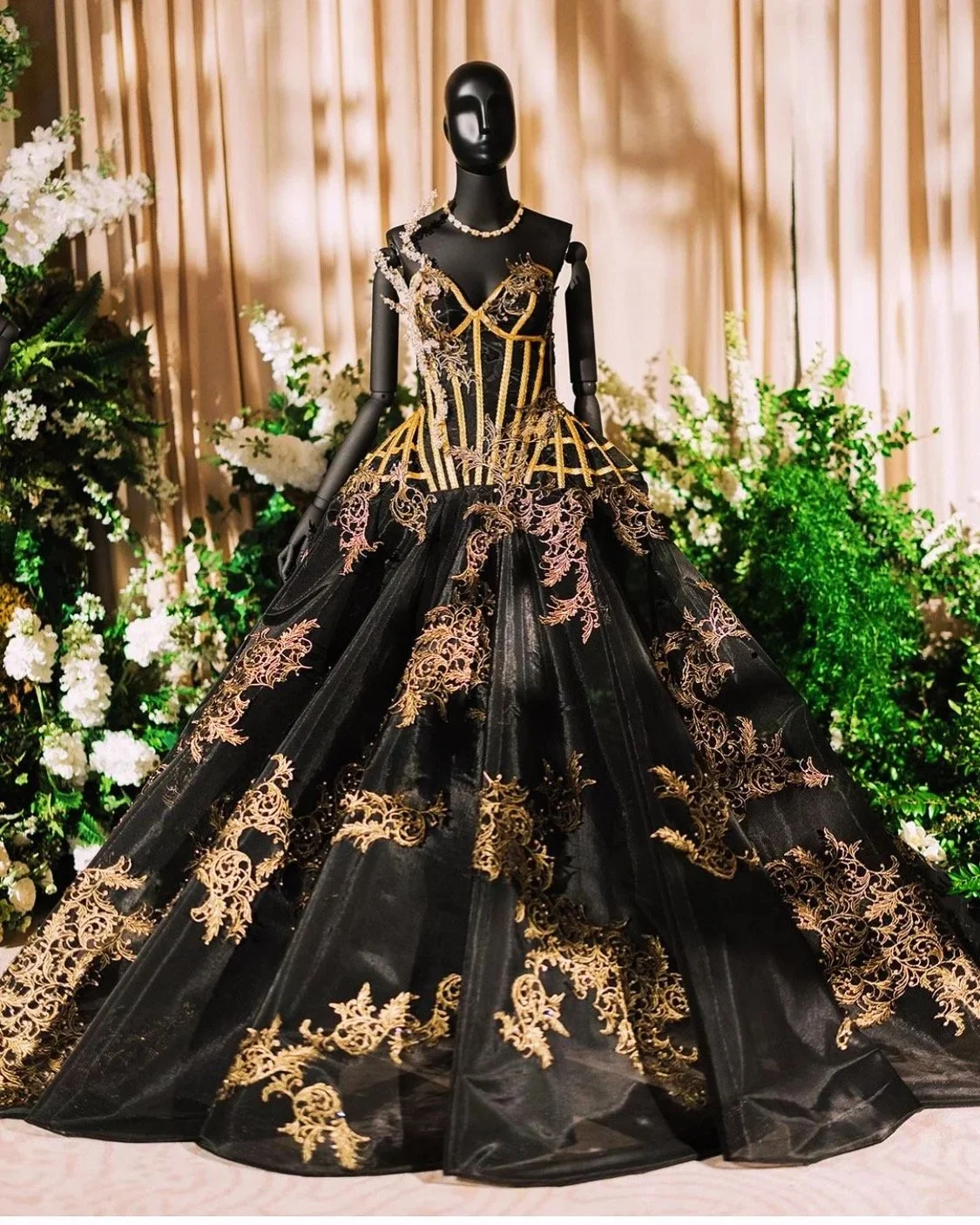 Golden Evening Dress for Walter Mendez Atelier