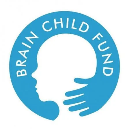 Logo for Brain Child Fund with a blue circular background, featuring a white silhouette of a child's face and hand, and the text 'BRAIN CHILD FUND' around the circle.