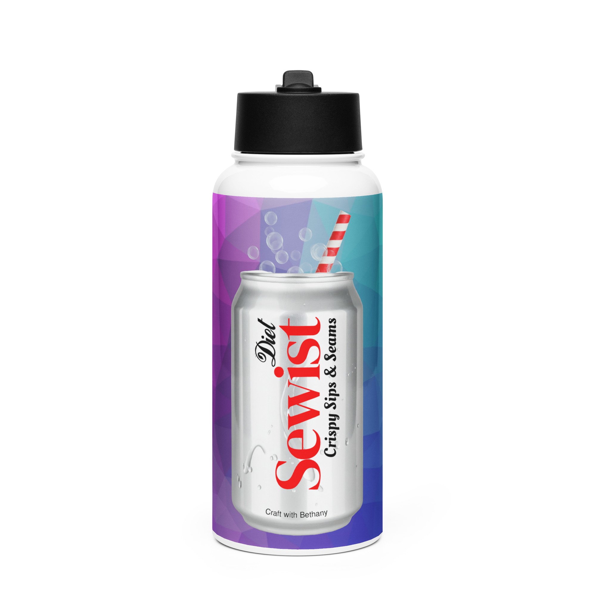 "Diet Sewist Soda" Stainless steel water bottle with a straw lid