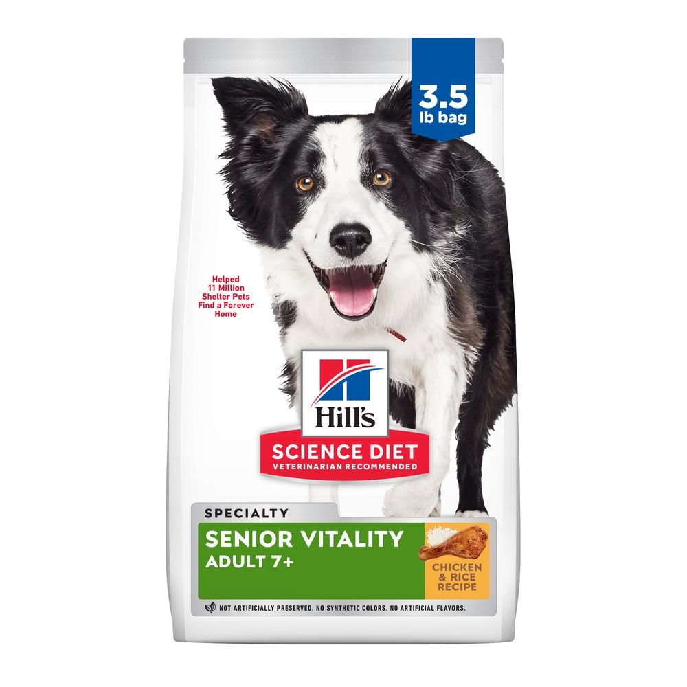 Hill's Science Diet Senior Vitality, Senior Adult 7+, Senior Premium Nutrition, Dry Dog Food, Chicken & Rice, 3.5 lb Bag