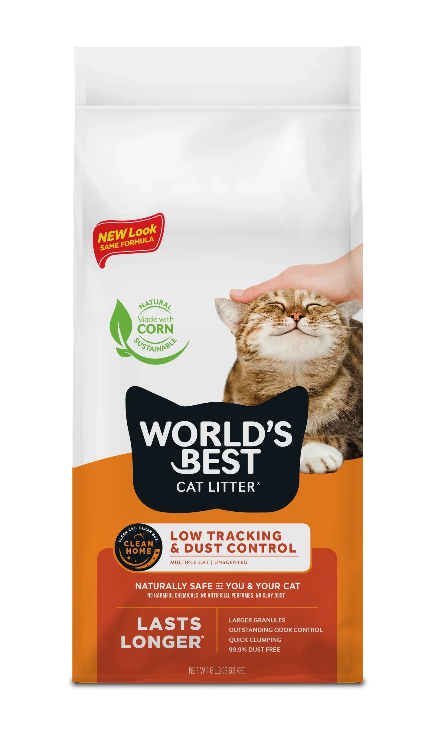 World_sBestCatLitter_LowTracking_DustControlMultipleCatUnscented_8lb_840673-10200-3_FrontPanel (1).webp