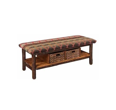 Bench with Two Baskets and Fabric Seat