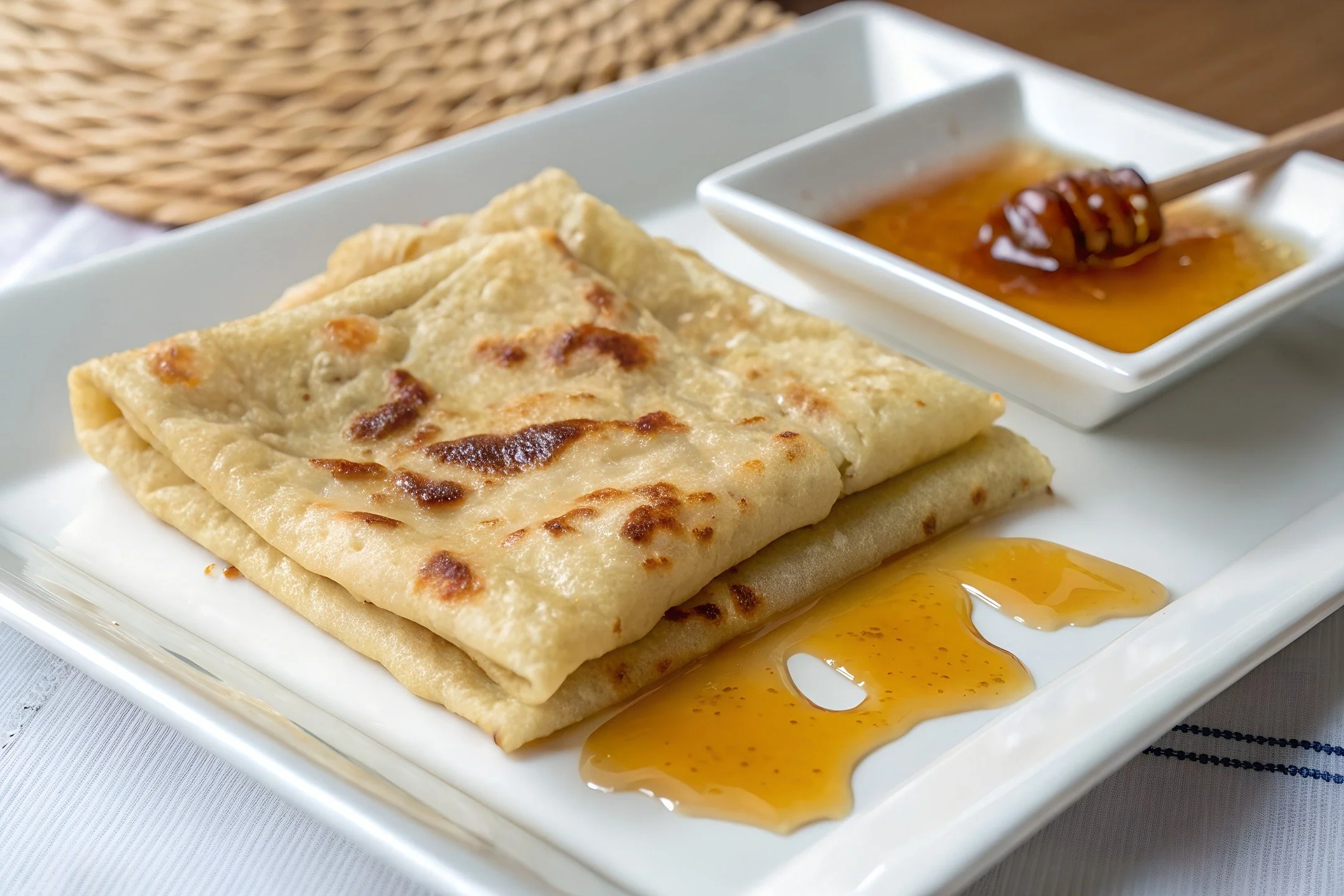 Have you tried our homemade, hot Moroccan pancakes? These are also known as rghaif, melaoui or msemmen, depending on the region in Morocco.

This soft, layered pancake is a perfect addition to any breakfast.

We serve this with a variety of fillings 