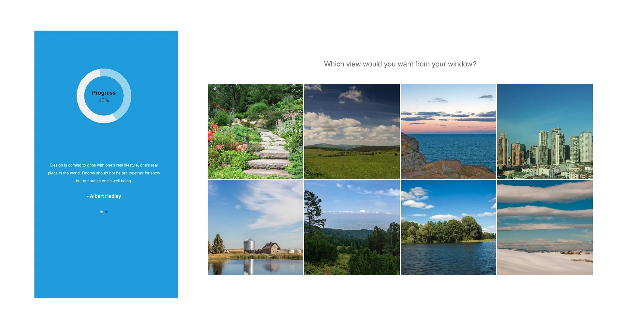 A screenshot of the Curativly Style Quiz, designed to help users identify their ideal architectural style.