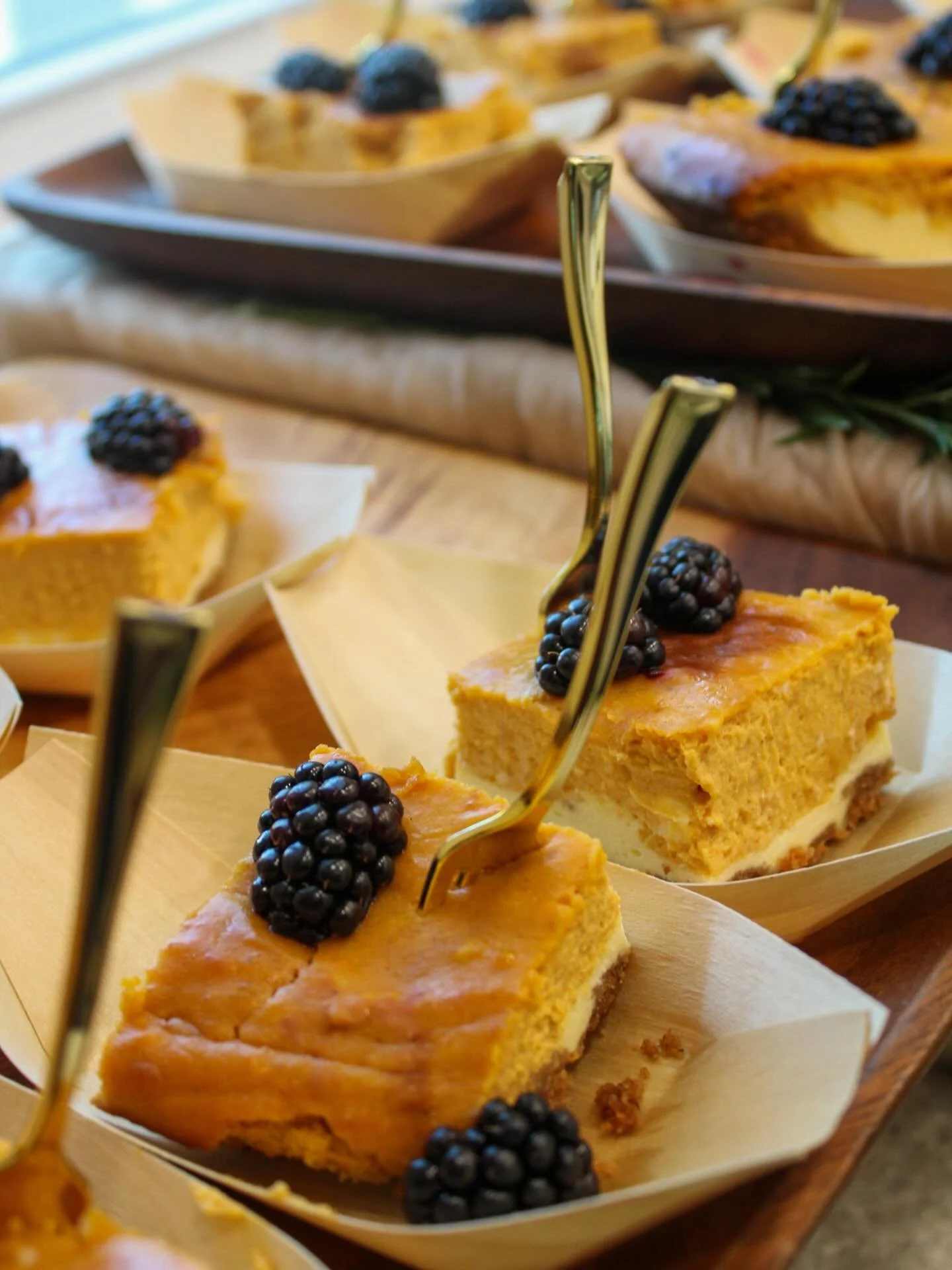 Reasons to LOVE our Pumpkin Cheesecake-

1.) Snickerdoodle. 👏 Crust. 👏

2.) Dual layers &mdash; coconut cheesecake on the bottom, pumpkin on top!

3.) Made seasonally (so enjoy it while it lasts!)