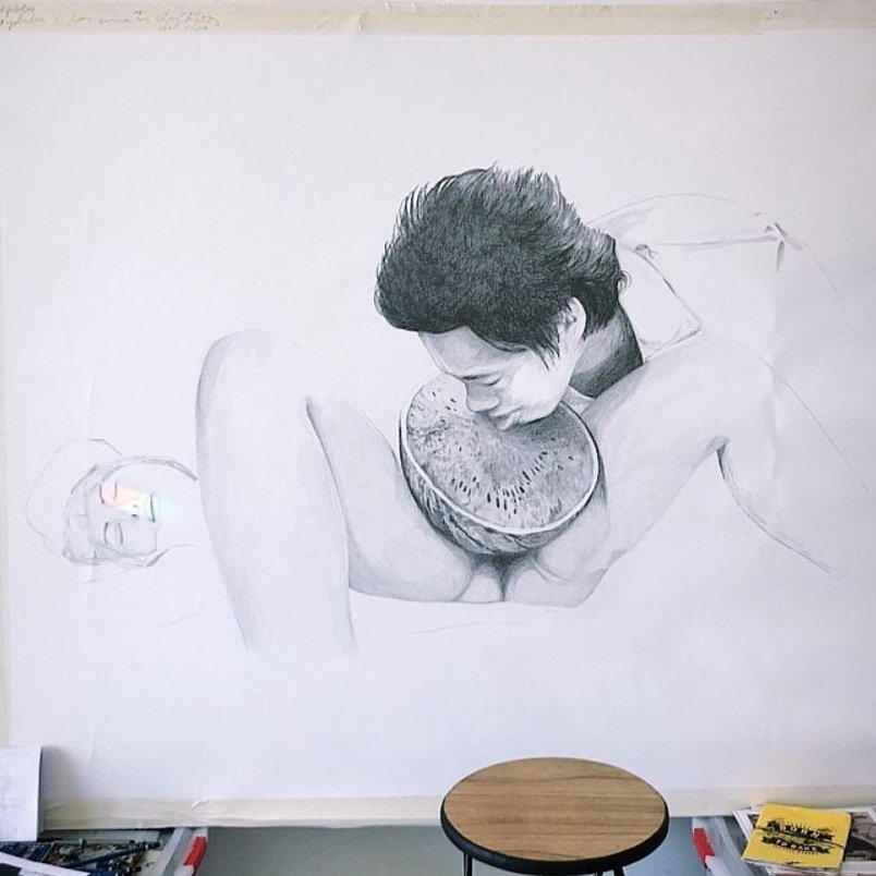 Frame from the movie The Wayward Cloud, large forma drawing on paper