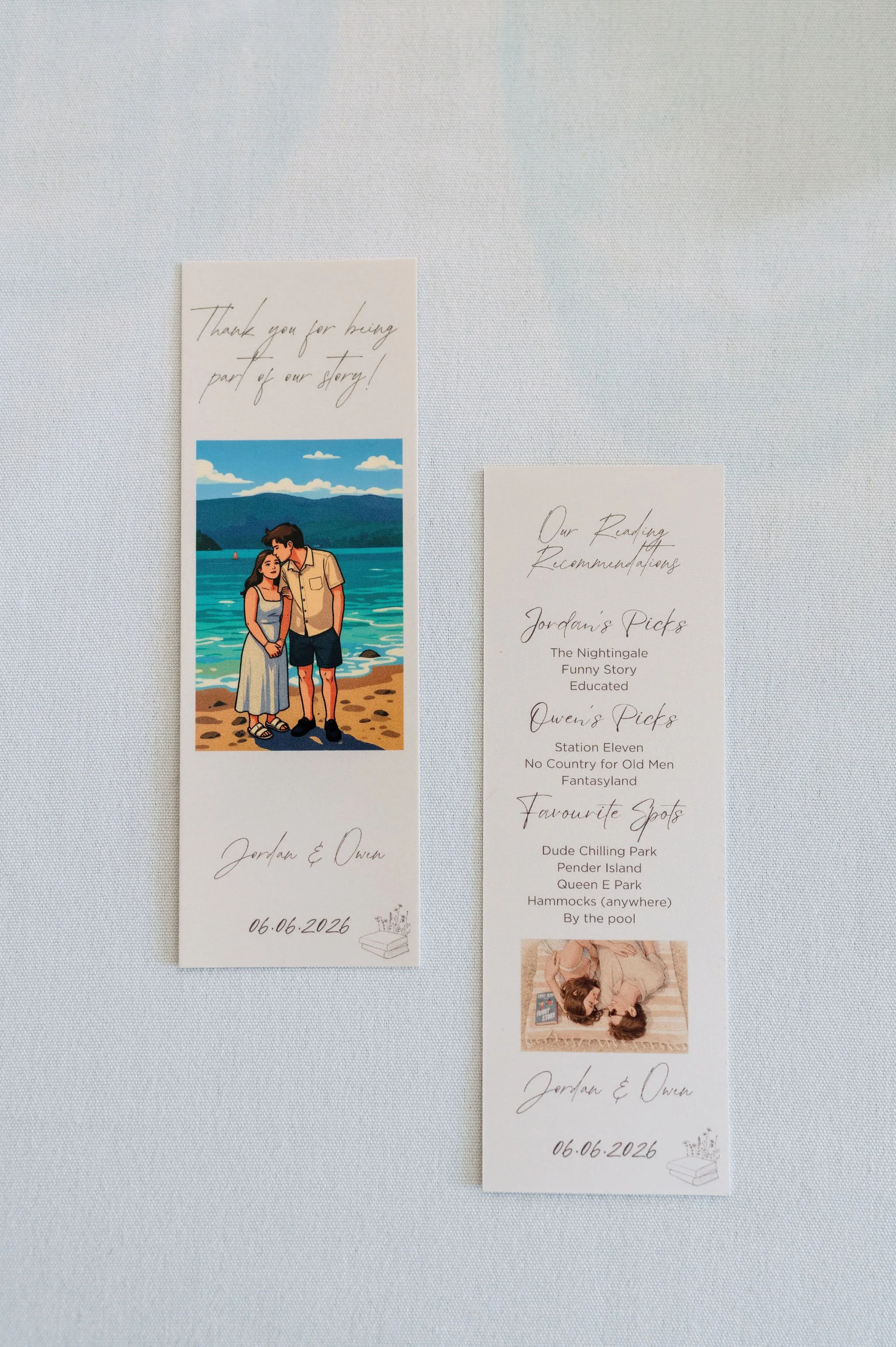 Custom bookmark wedding favours