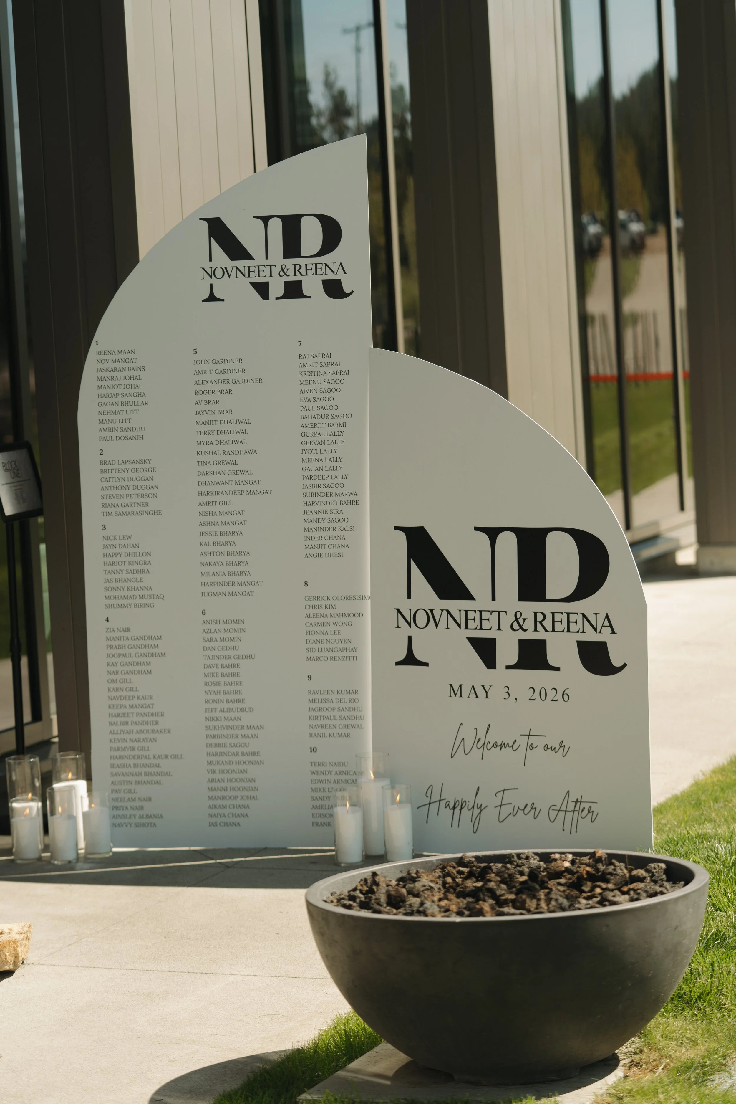 Welcome sign and seating chart