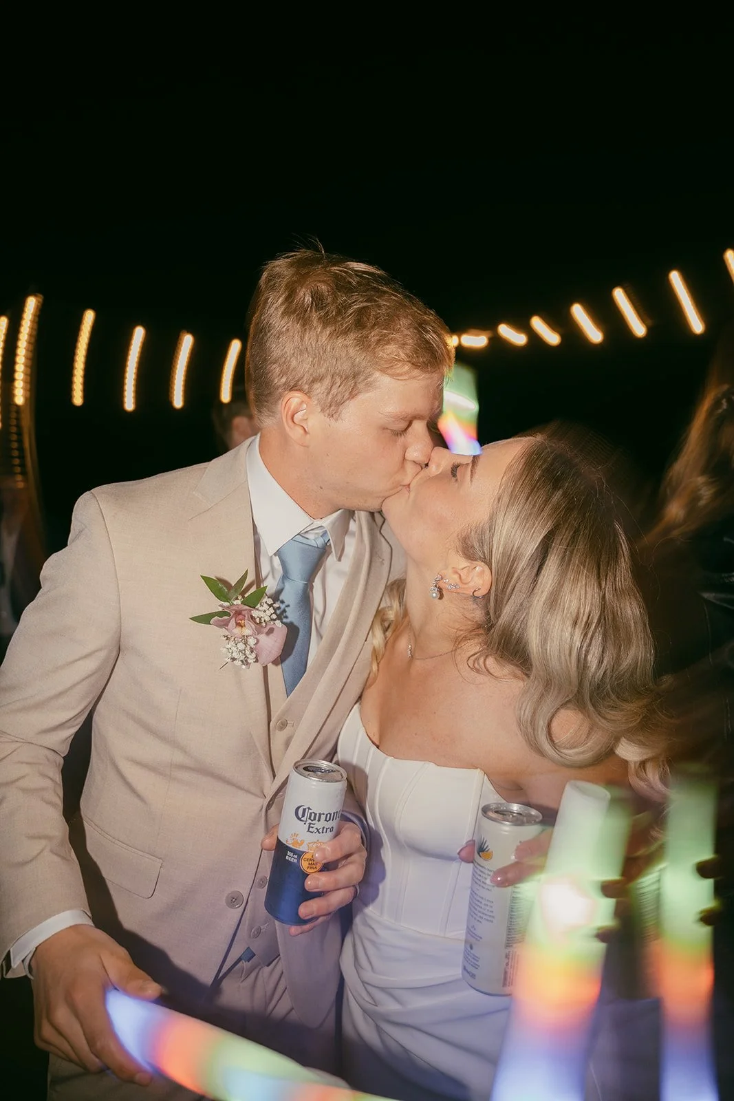 Newlyweds dancing the night away in Kelowna with glowsticks