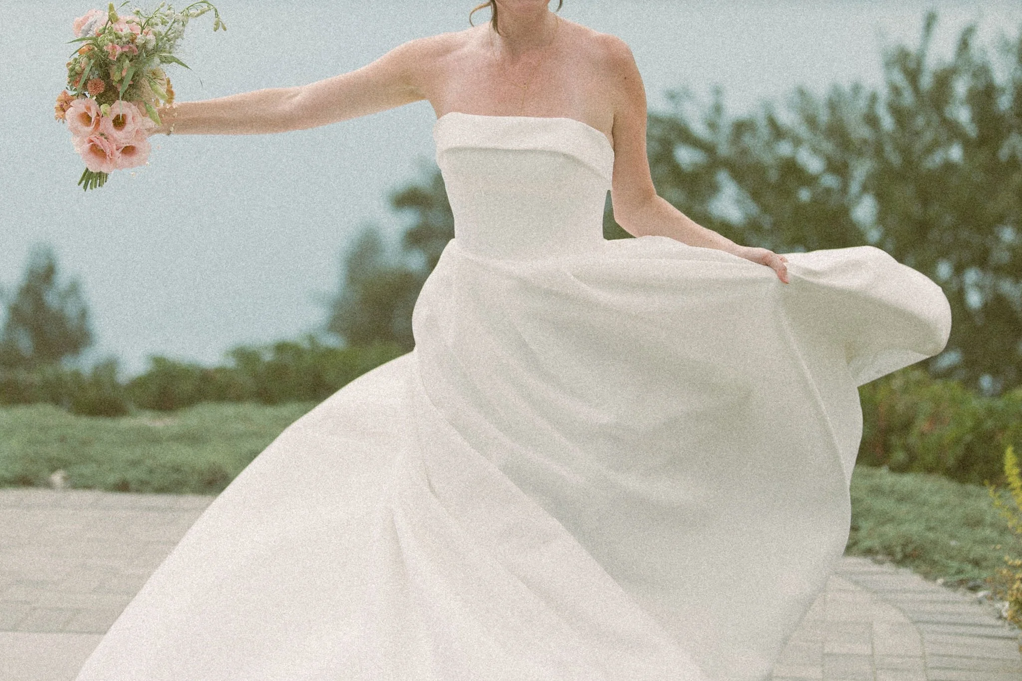 Celebrating her backyard wedding