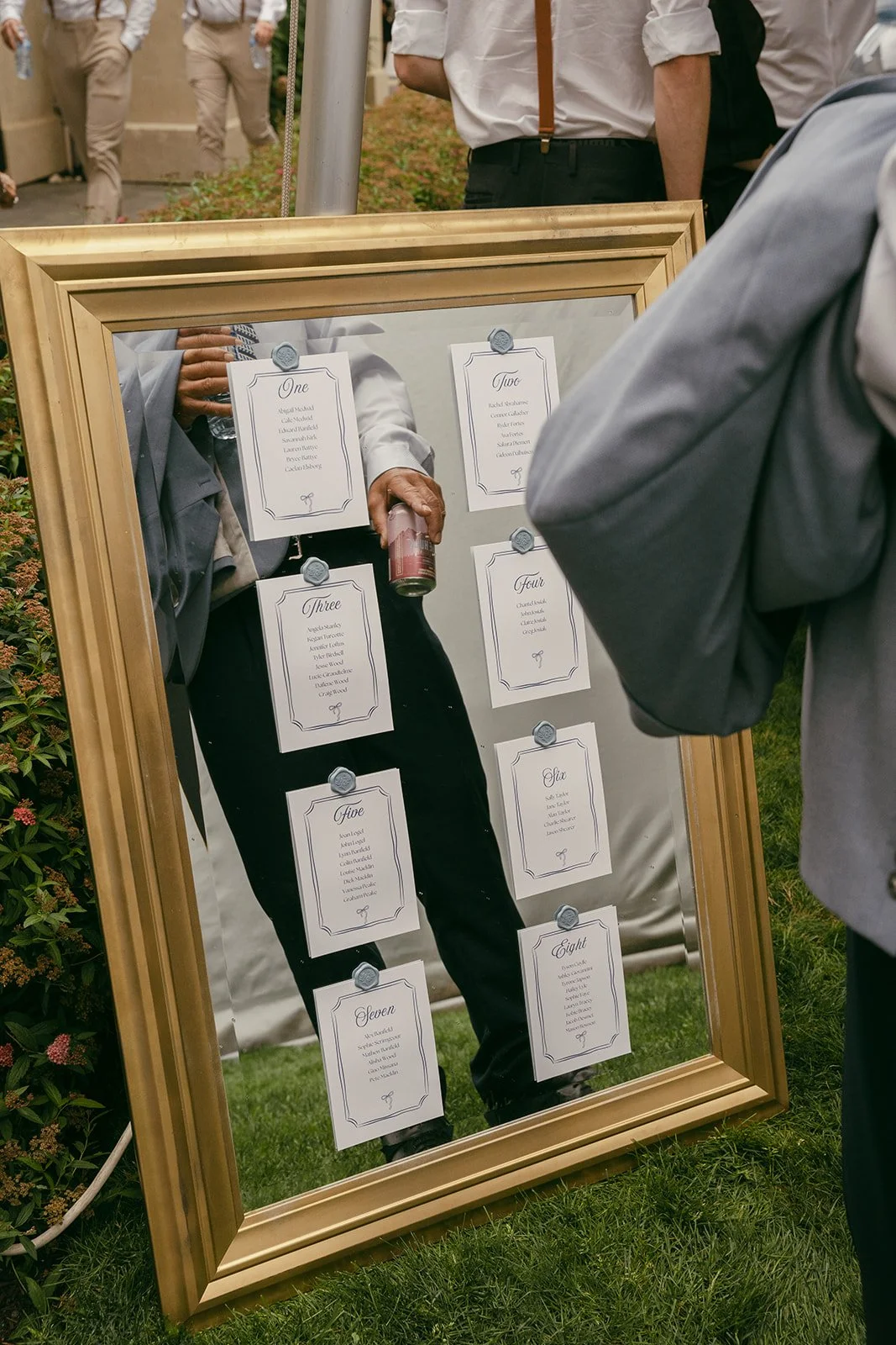 Guests checking the mirror seating chart