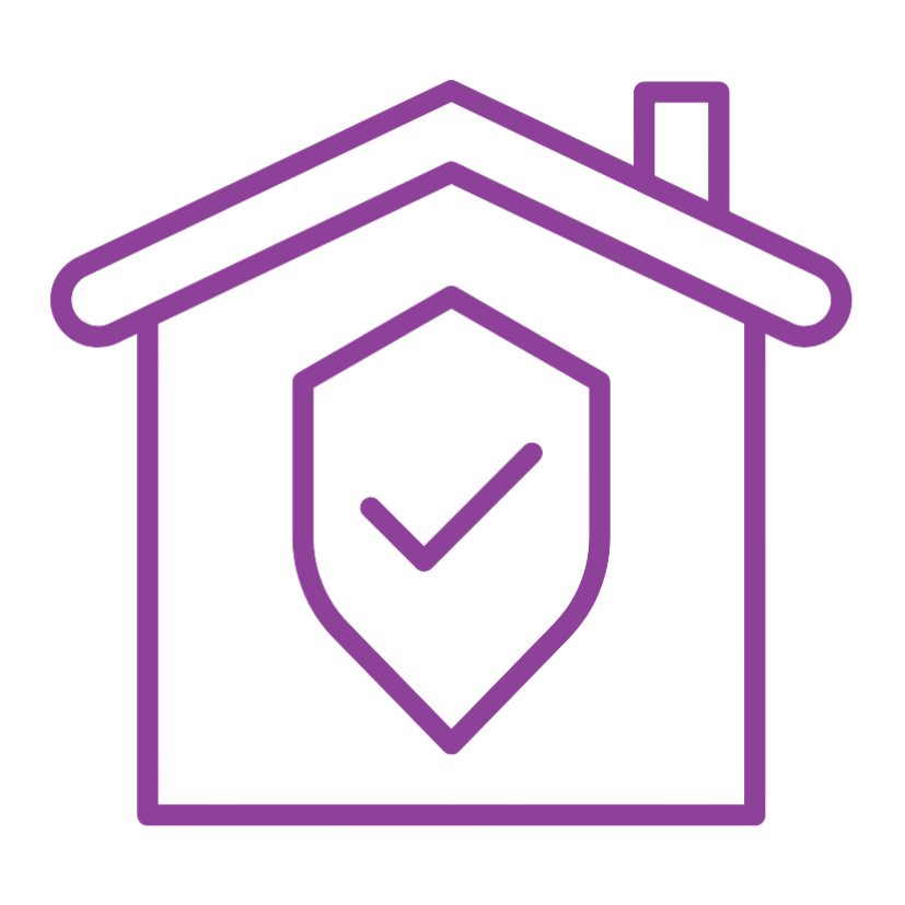 Icon of house with shield on front with tick