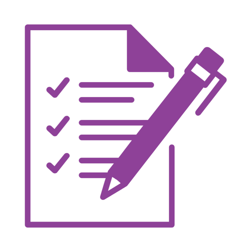 Icon of paperwork with pen