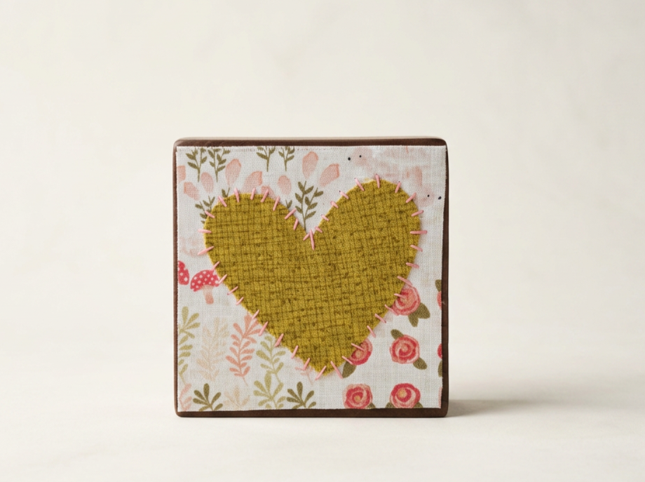 pink and gold wood heart