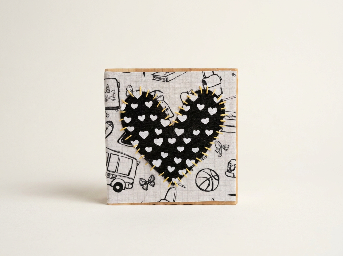black and white school themed wood heart
