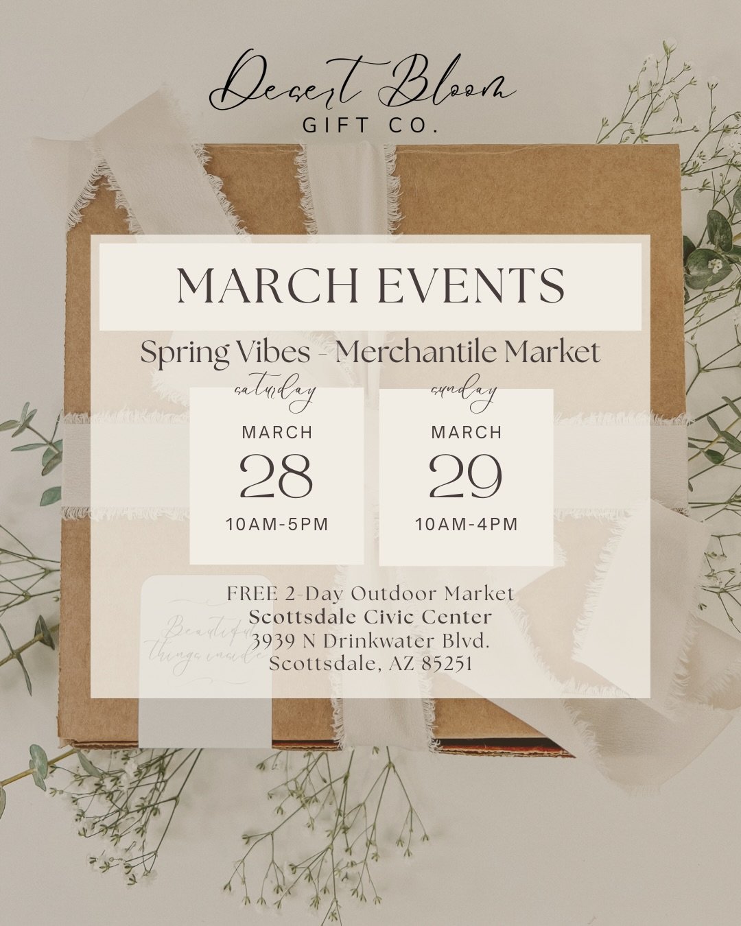 Happy March friends - Save these dates!

Join us for Spring Vibes @merchantilemarket on March 28 &amp; 29 from 10 AM&ndash;5 PM on Saturday and 10AM-4PM on Sunday for a vibrant, family-friendly outdoor experience featuring 150+ local Arizona vendors.