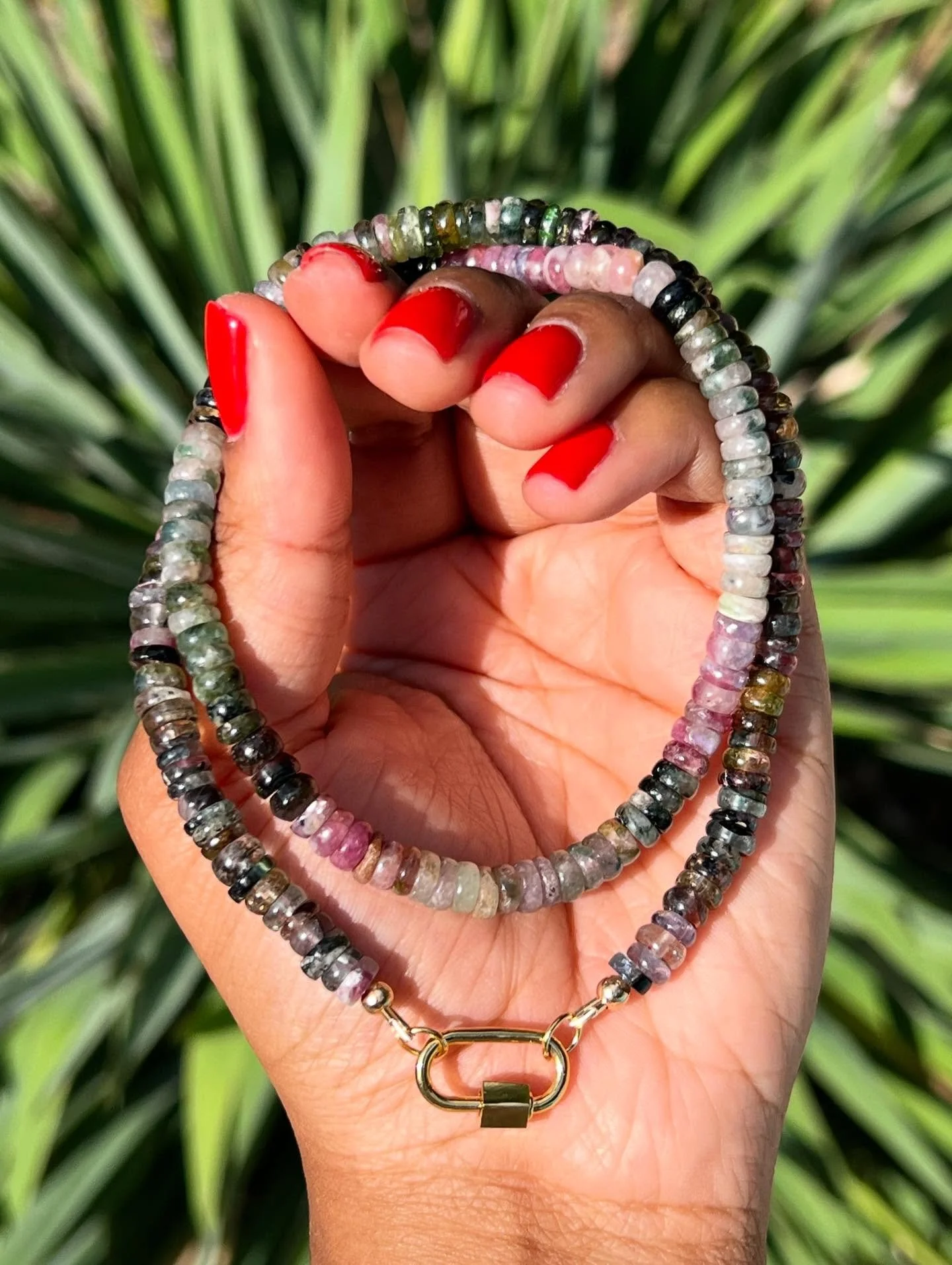 Grounded. Weighty. Luxe. New 20&rdquo; Mixed Tourmaline Carabiner Necklace is online now 🖤