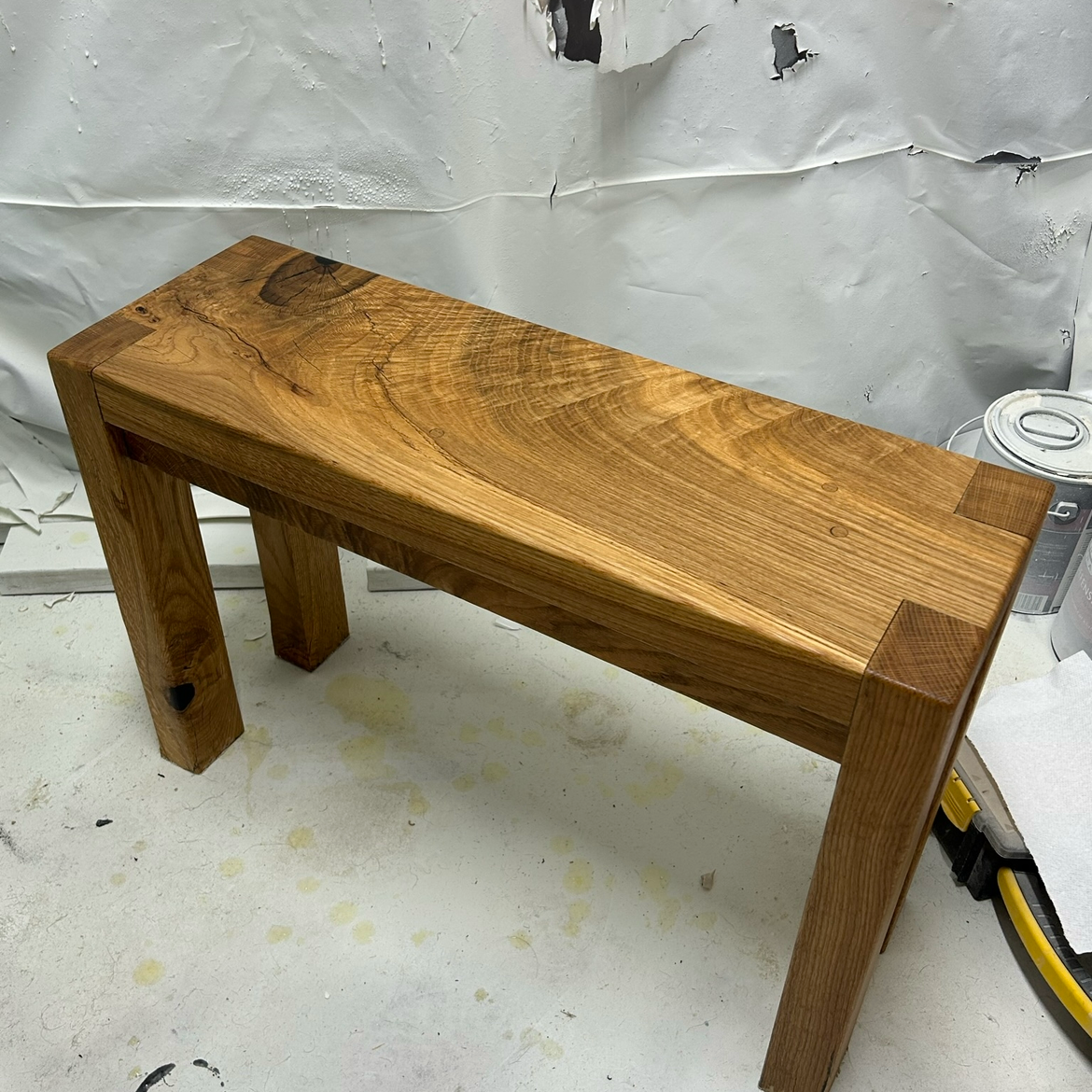 Solid white oak entry way bench.