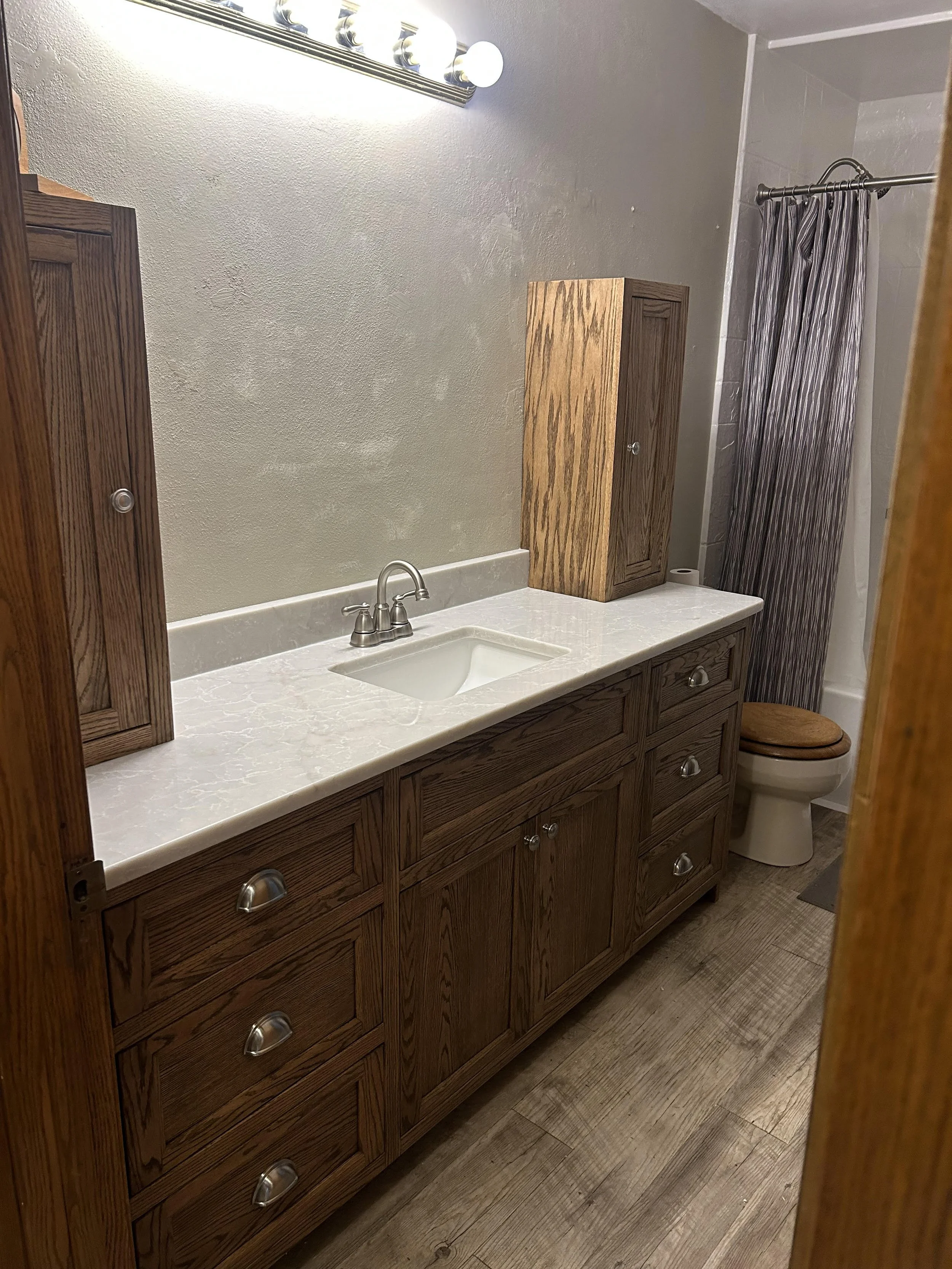 His and hers medicine cabinets.