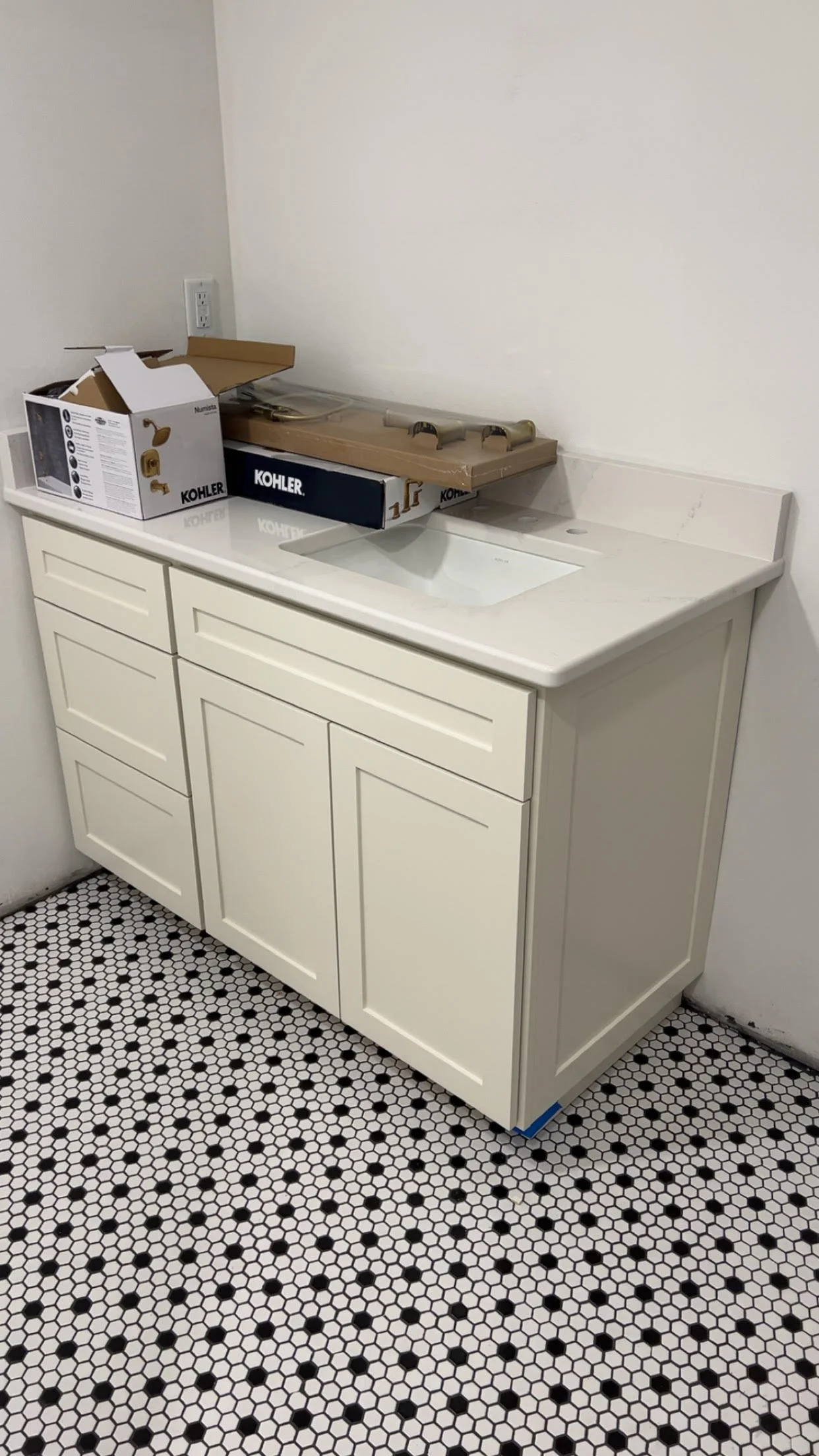 Satin finish on 48" vanity.