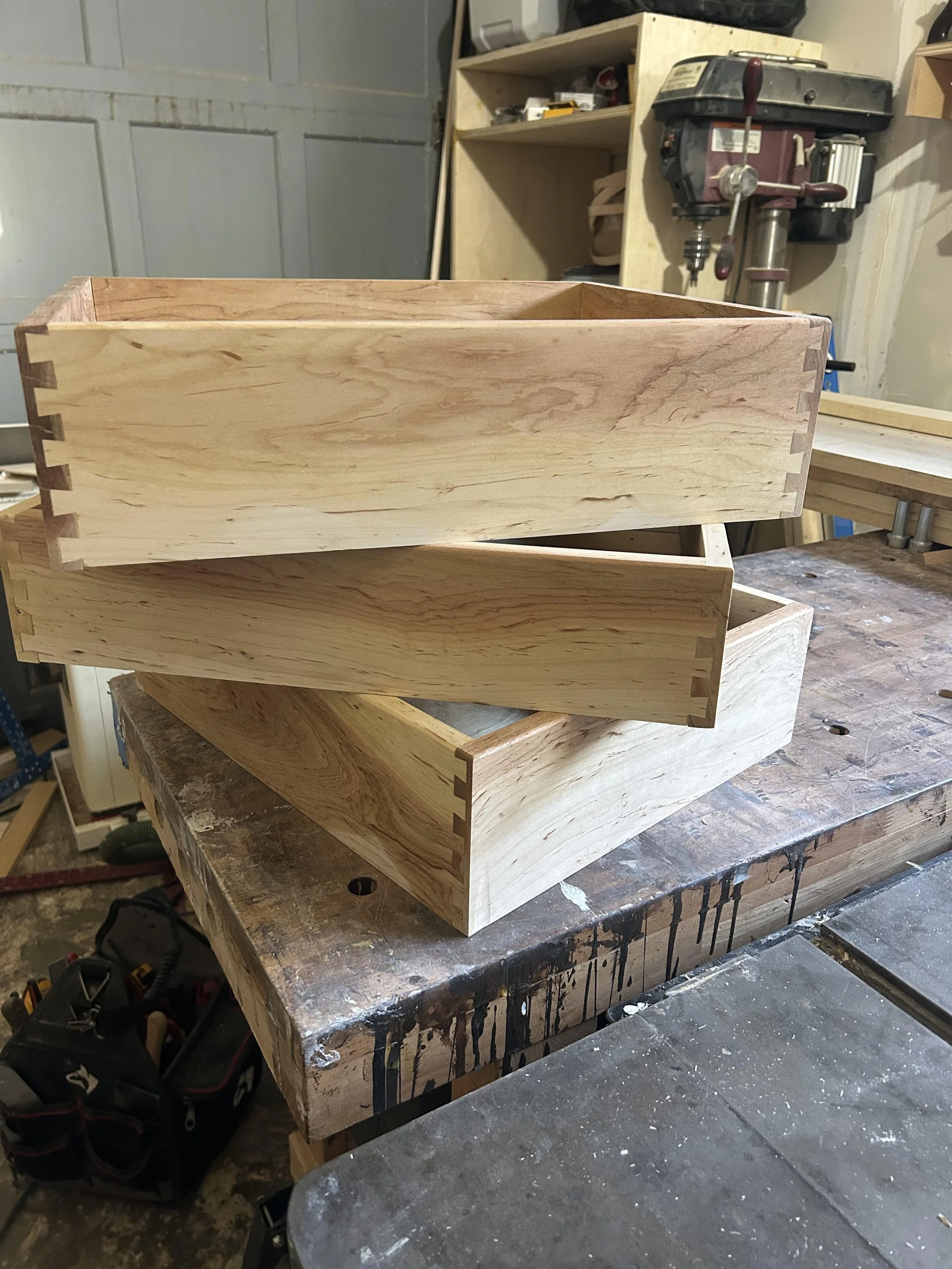 Beautiful solid maple dovetail drawer boxes.