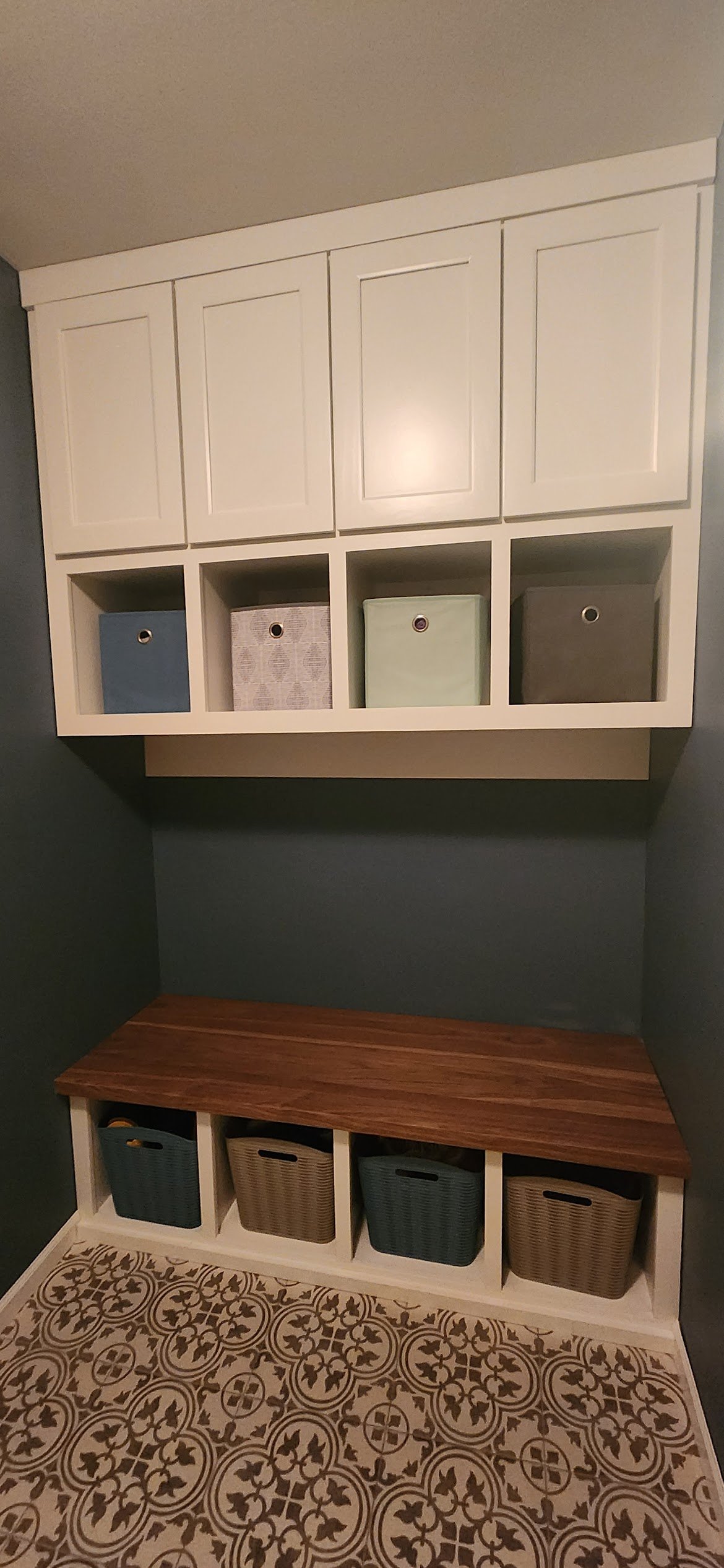 Mud room built-ins & walnut bench