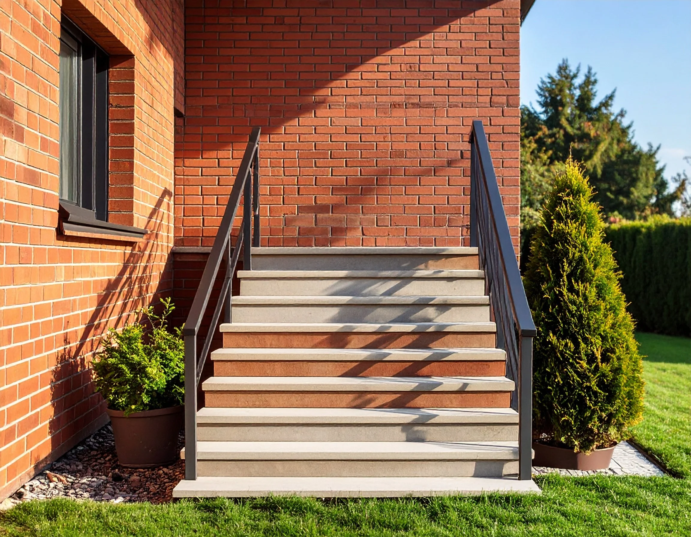 Brick wall and concrete stairs