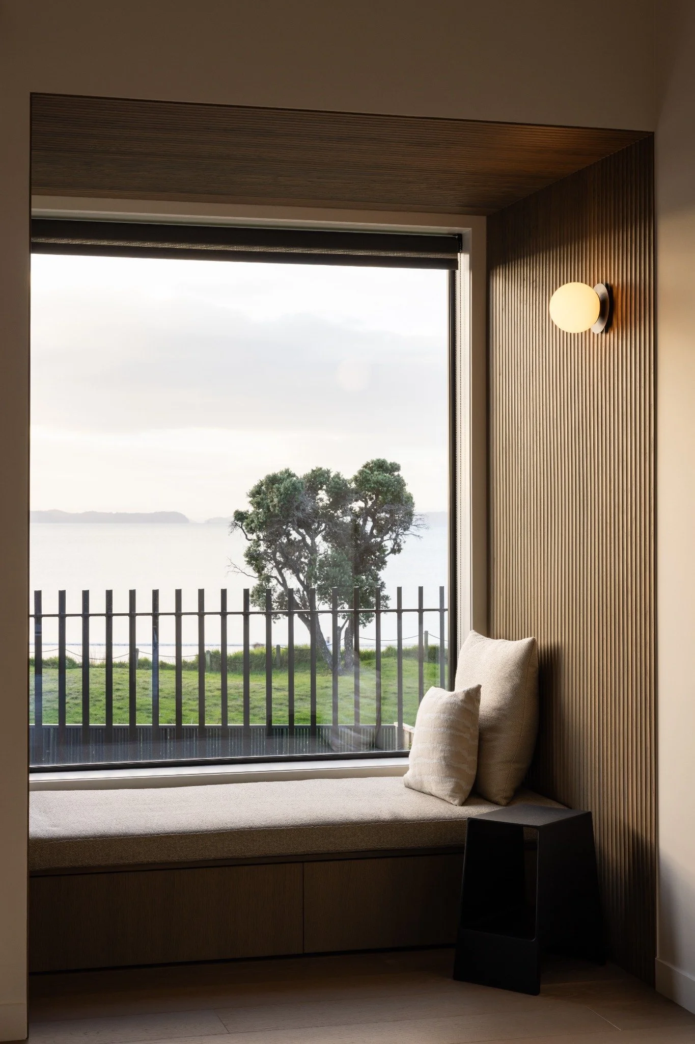 Built-in window seat nook at the North Auckland Coastal Home