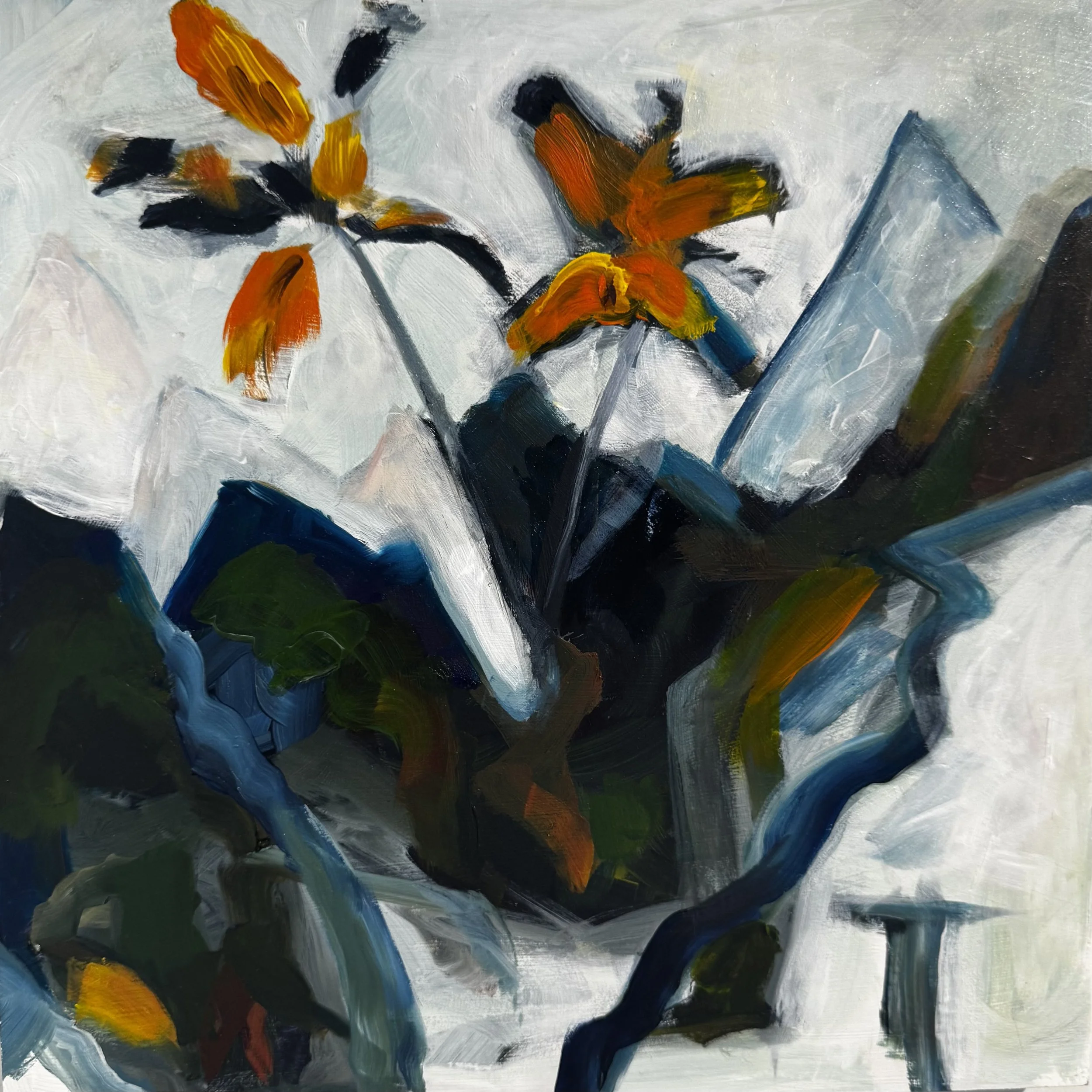 Flowers in My Window in Arrowtown - oil on board