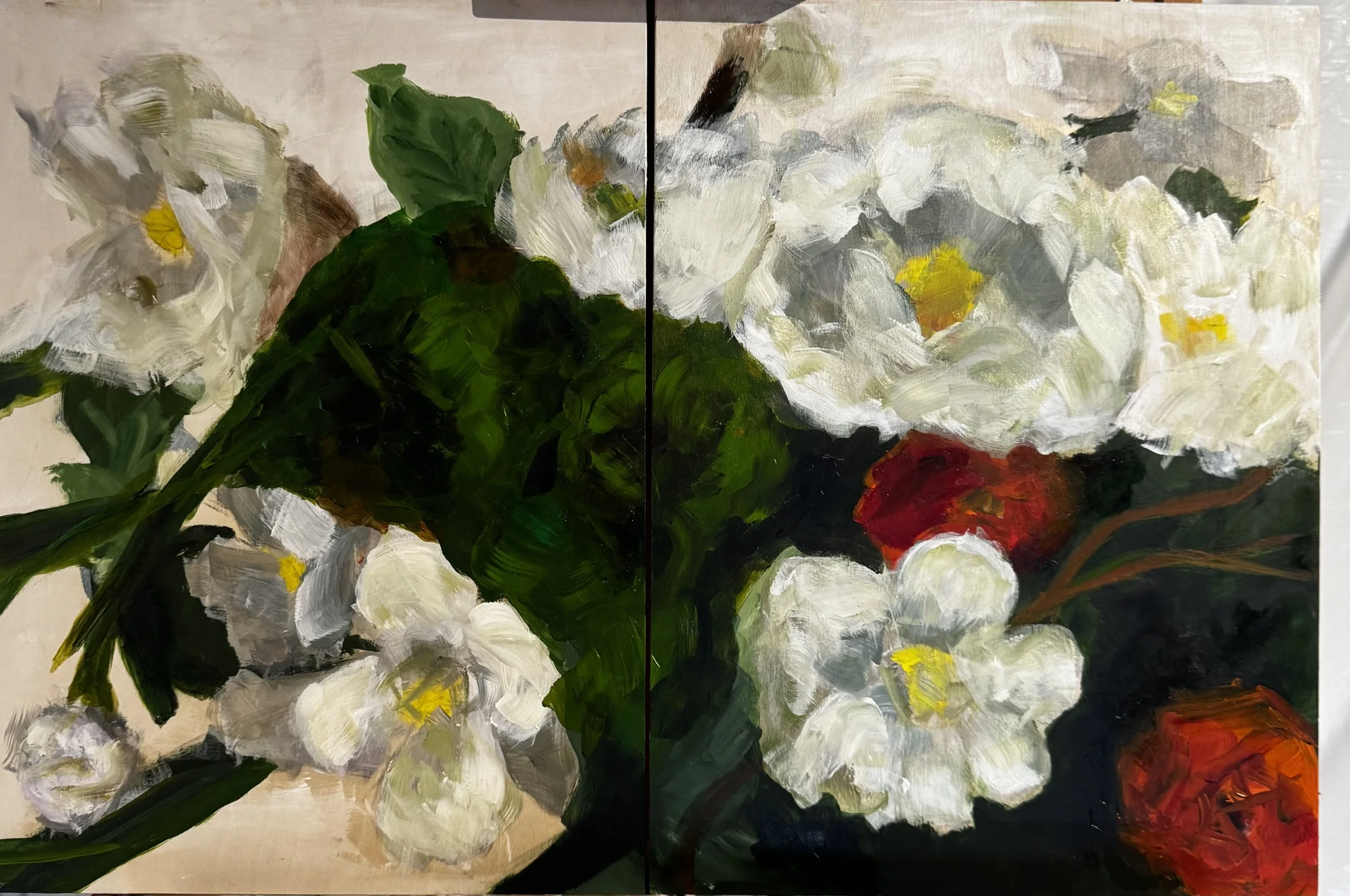 Magnolia Marriage #3 and #4 - acrylic on board