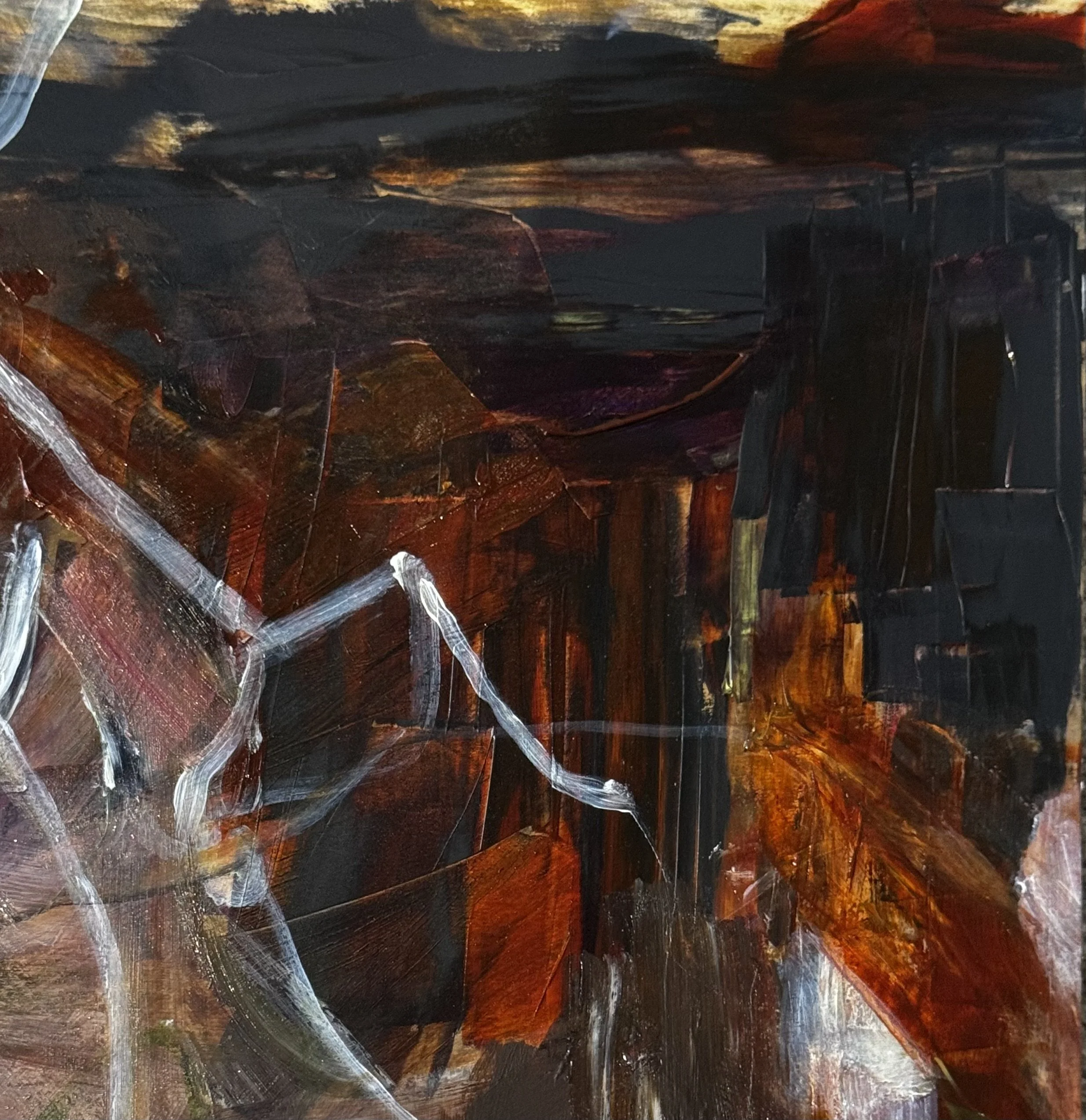 Queenstown at Dusk from Cardrona Ski Field - acrylic on board, 300mm x 300mm.

My favourite view when I ski at Cardrona is from the top, above Soho Basin. In this work I imagine the view just on dusk, looking west over Queenstown out towards Glenorch